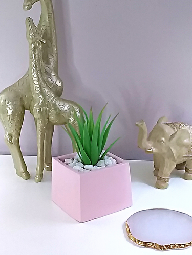 Handmade Square Concrete Pot - Delicate Pale Pink - Unique Home Décor