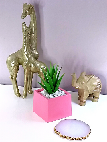 Handmade Square Concrete Pot - Deep Pink - Unique Home Décor