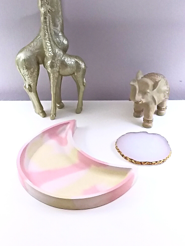 Handmade Concrete Crescent Moon Tray - Large Decorative Dish