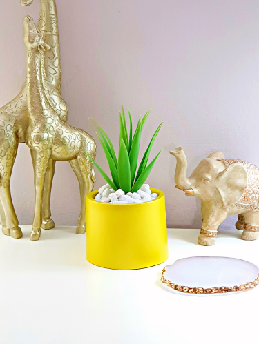 Handmade Pearlized Yellow Succulent Pot - Elegant Home Décor