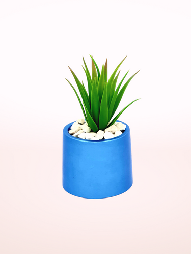 Handmade Pearlised Blue Concrete Pot - Unique Artisanal Home Decor