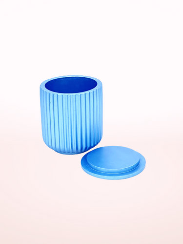 Handmade Ribbed Concrete Pot with Lid - Pearlised Blue