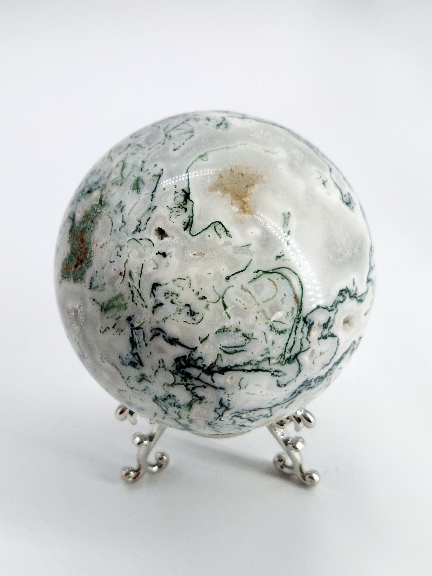 Large Green Moss Agate Sphere - Nature's Tranquillity