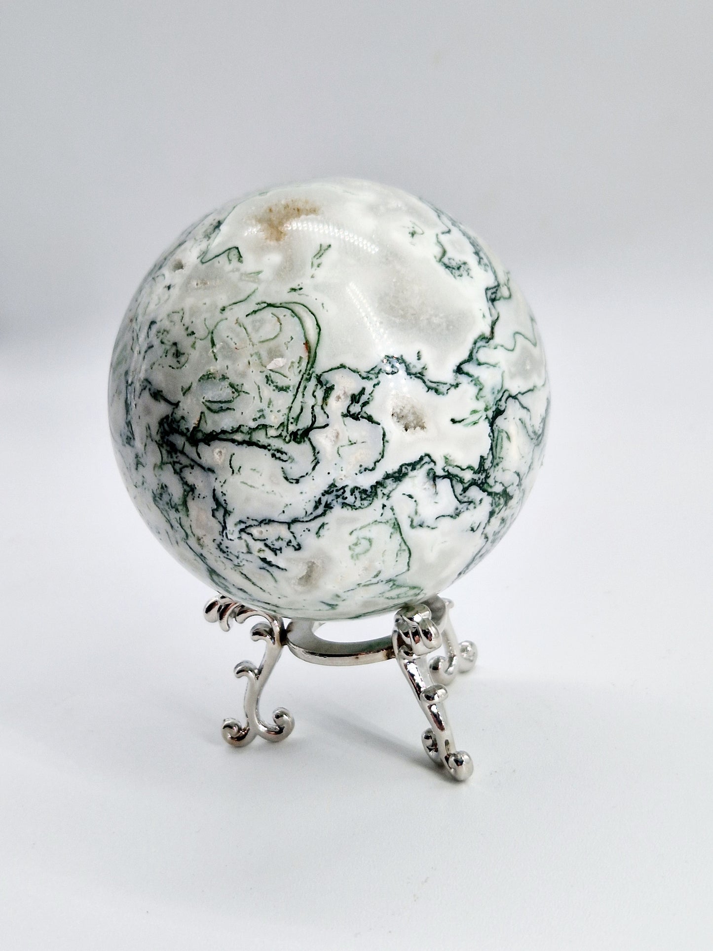 Large Green Moss Agate Sphere - Nature's Tranquillity