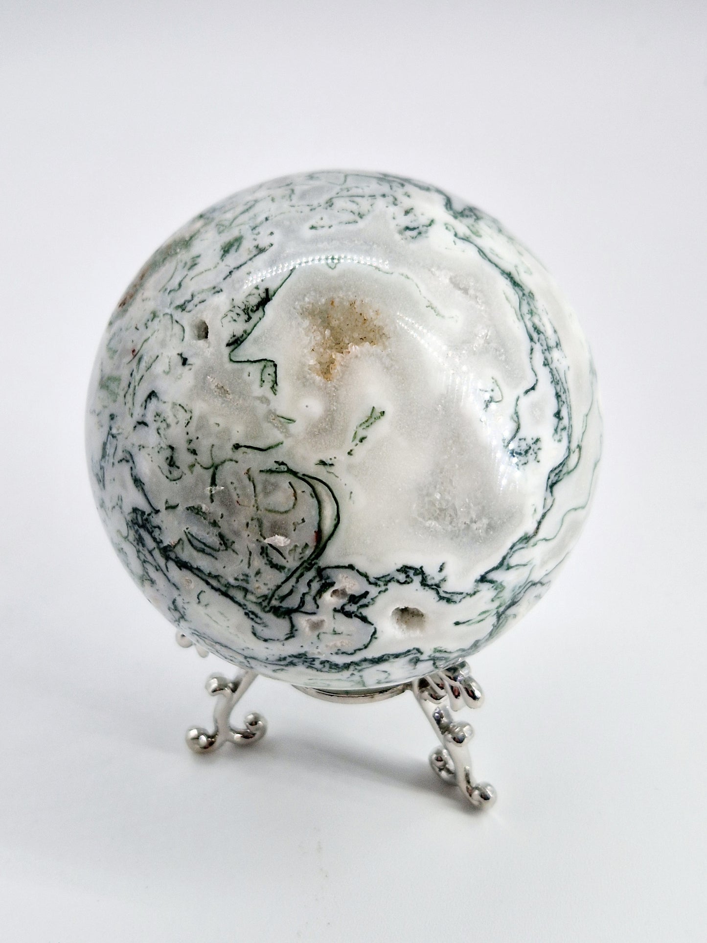 Large Green Moss Agate Sphere - Nature's Tranquillity
