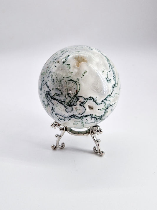 Large Green Moss Agate Sphere - Nature's Tranquillity