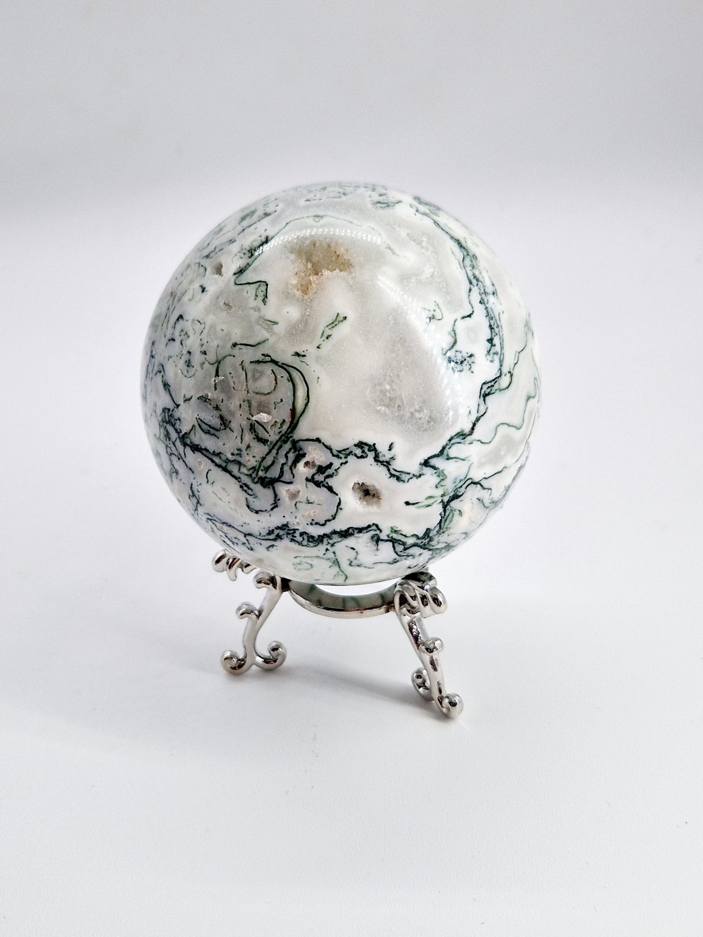 Large Green Moss Agate Sphere - Nature's Tranquillity