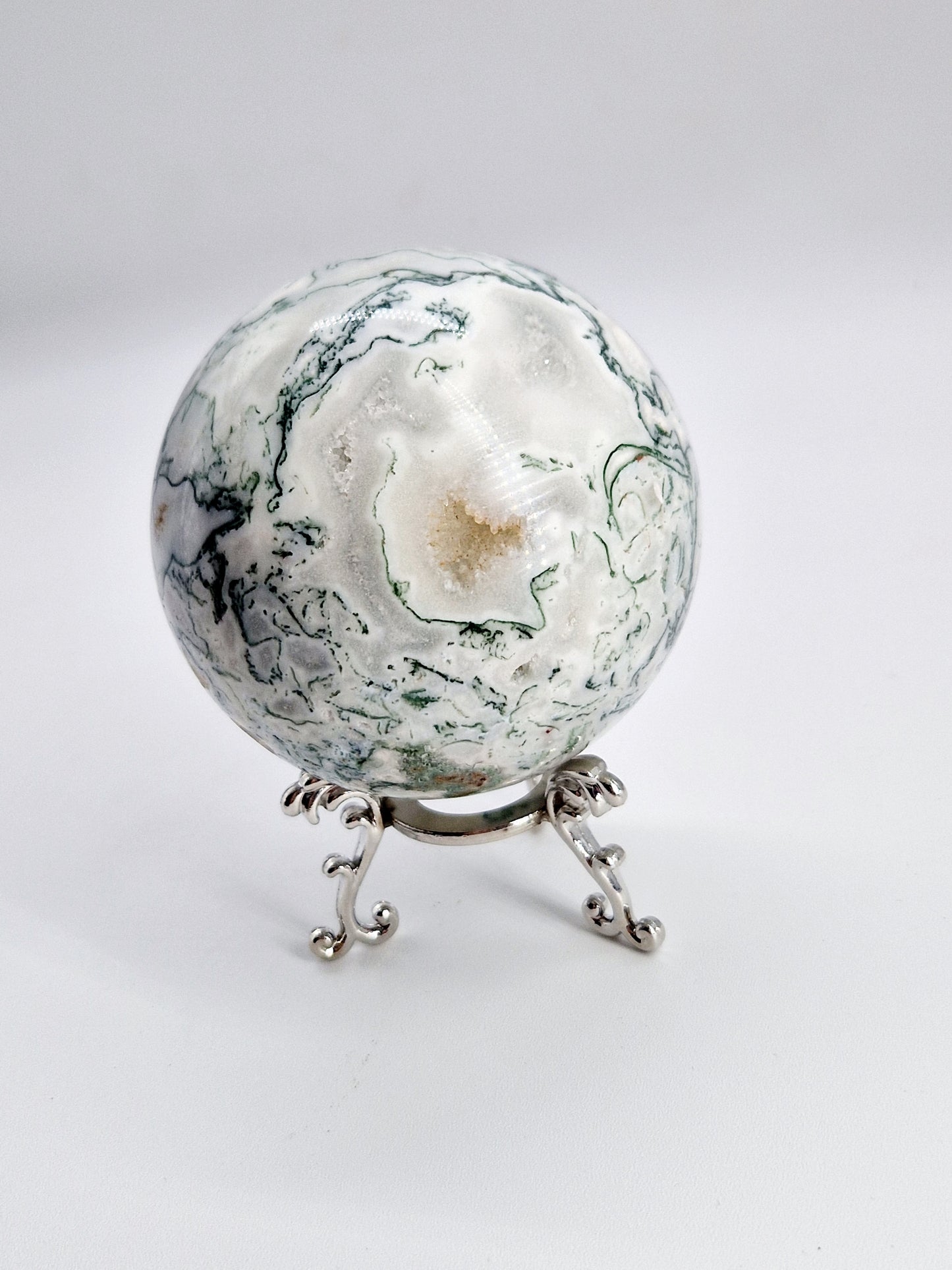 Large Green Moss Agate Sphere - Nature's Tranquillity