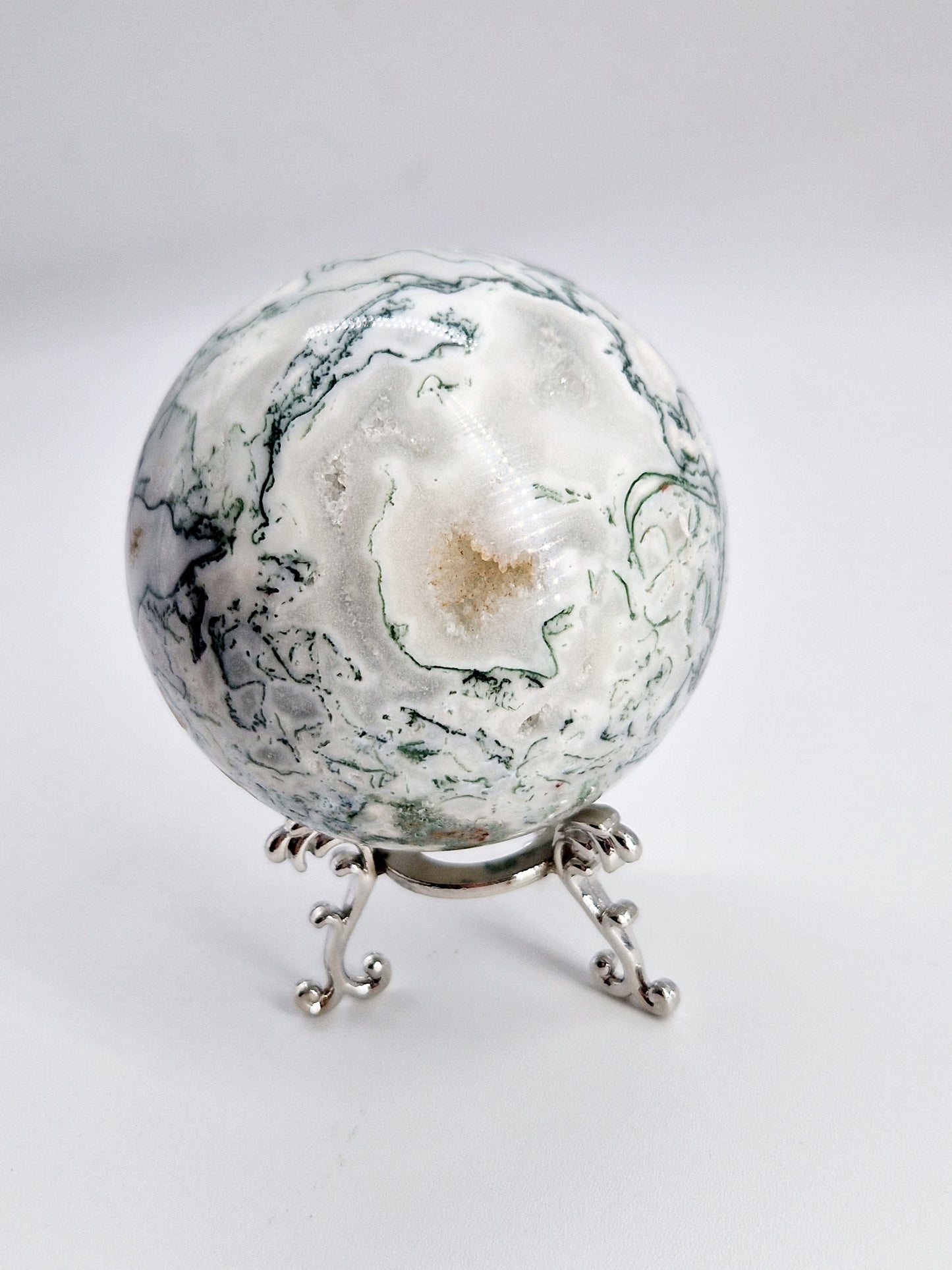 Large Green Moss Agate Sphere - Nature's Tranquillity