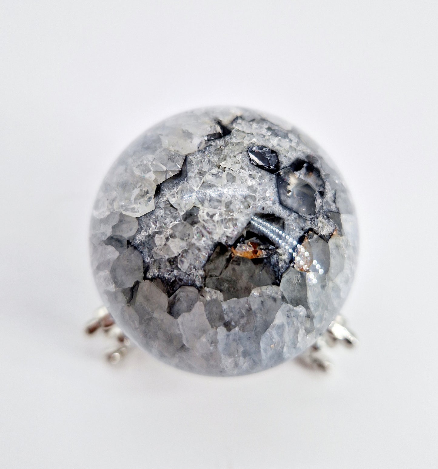 Black Agate and Quartz Sphere - Yin and Yang