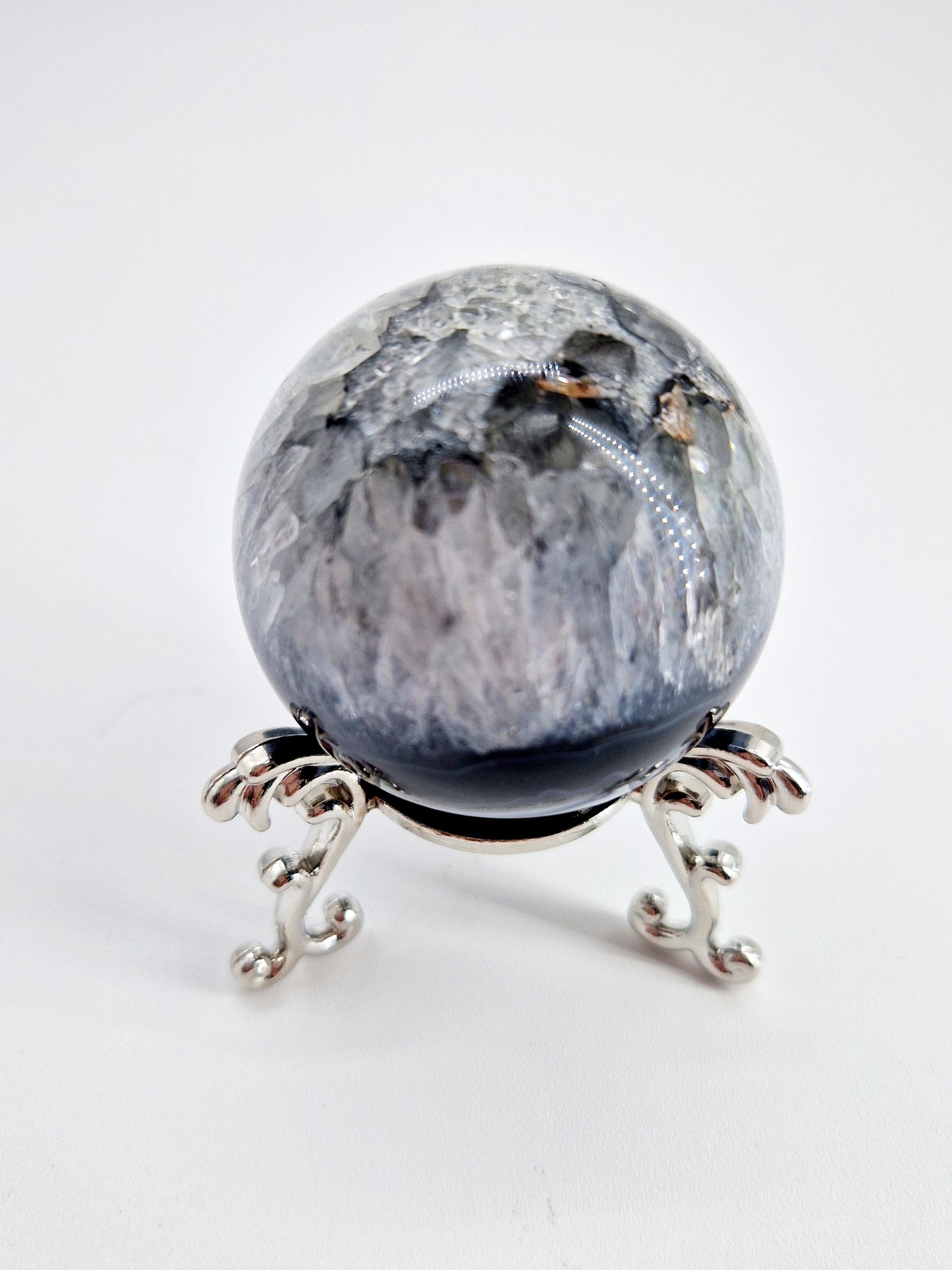 Black Agate and Quartz Sphere - Yin and Yang