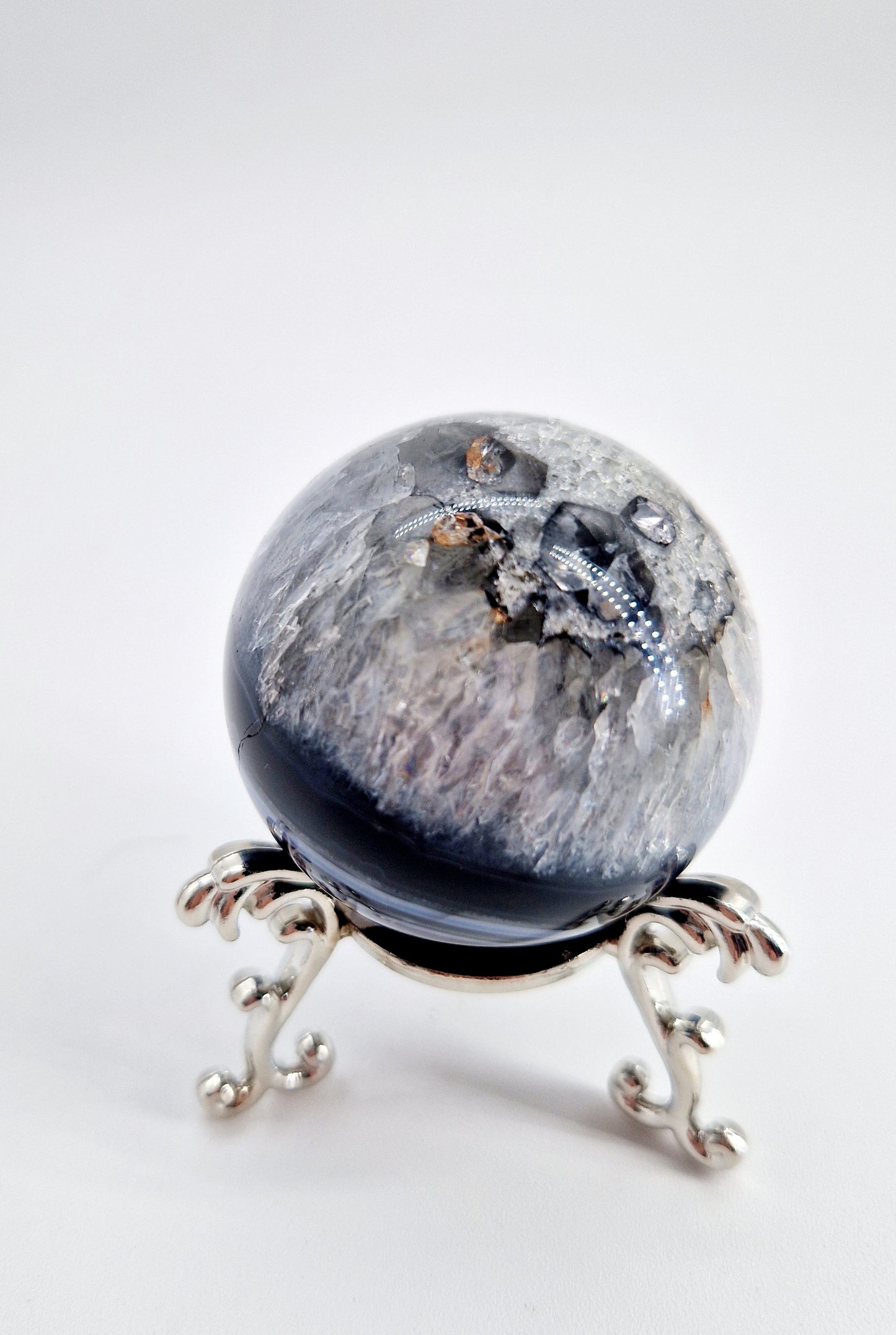 Black Agate and Quartz Sphere - Yin and Yang