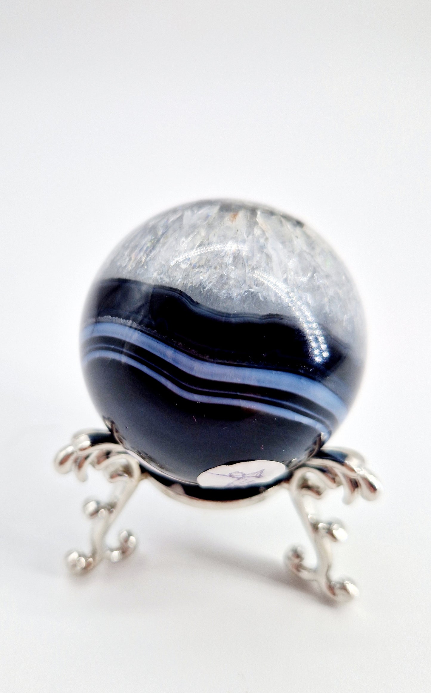 Black Agate and Quartz Sphere - Yin and Yang