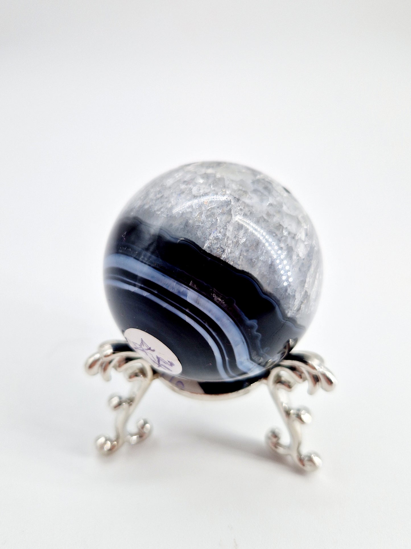 Black Agate and Quartz Sphere - Yin and Yang