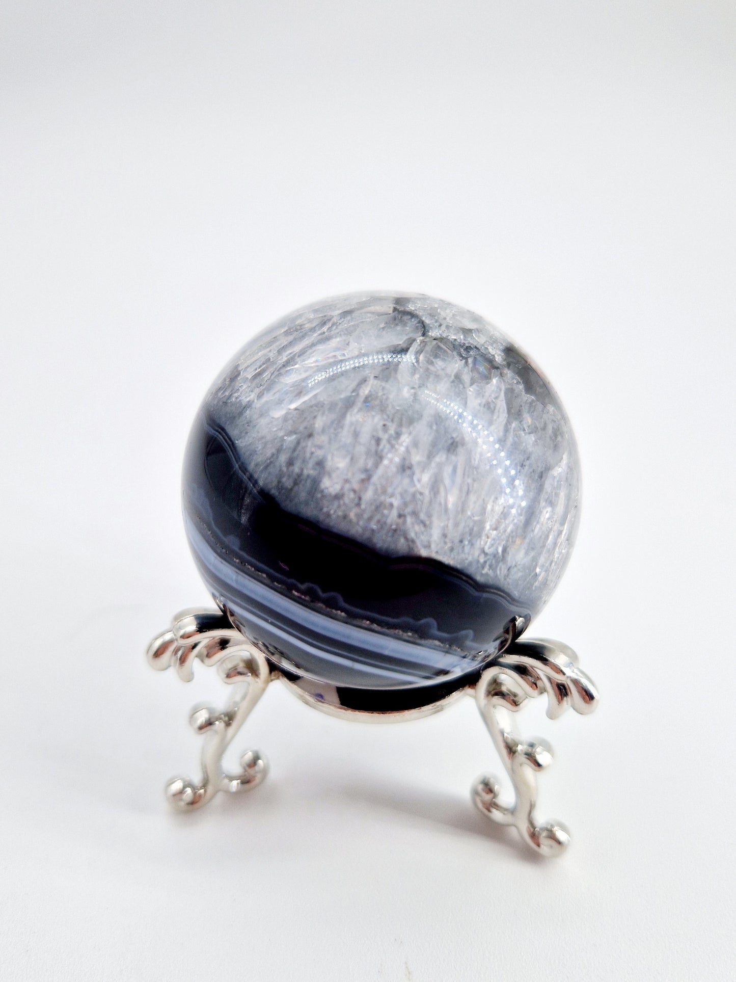Black Agate and Quartz Sphere - Yin and Yang