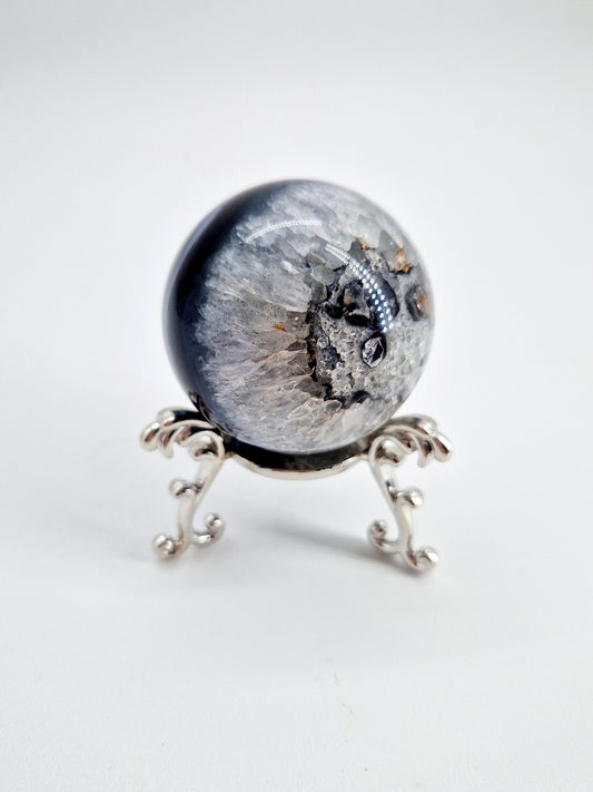 Black Agate and Quartz Sphere - Yin and Yang
