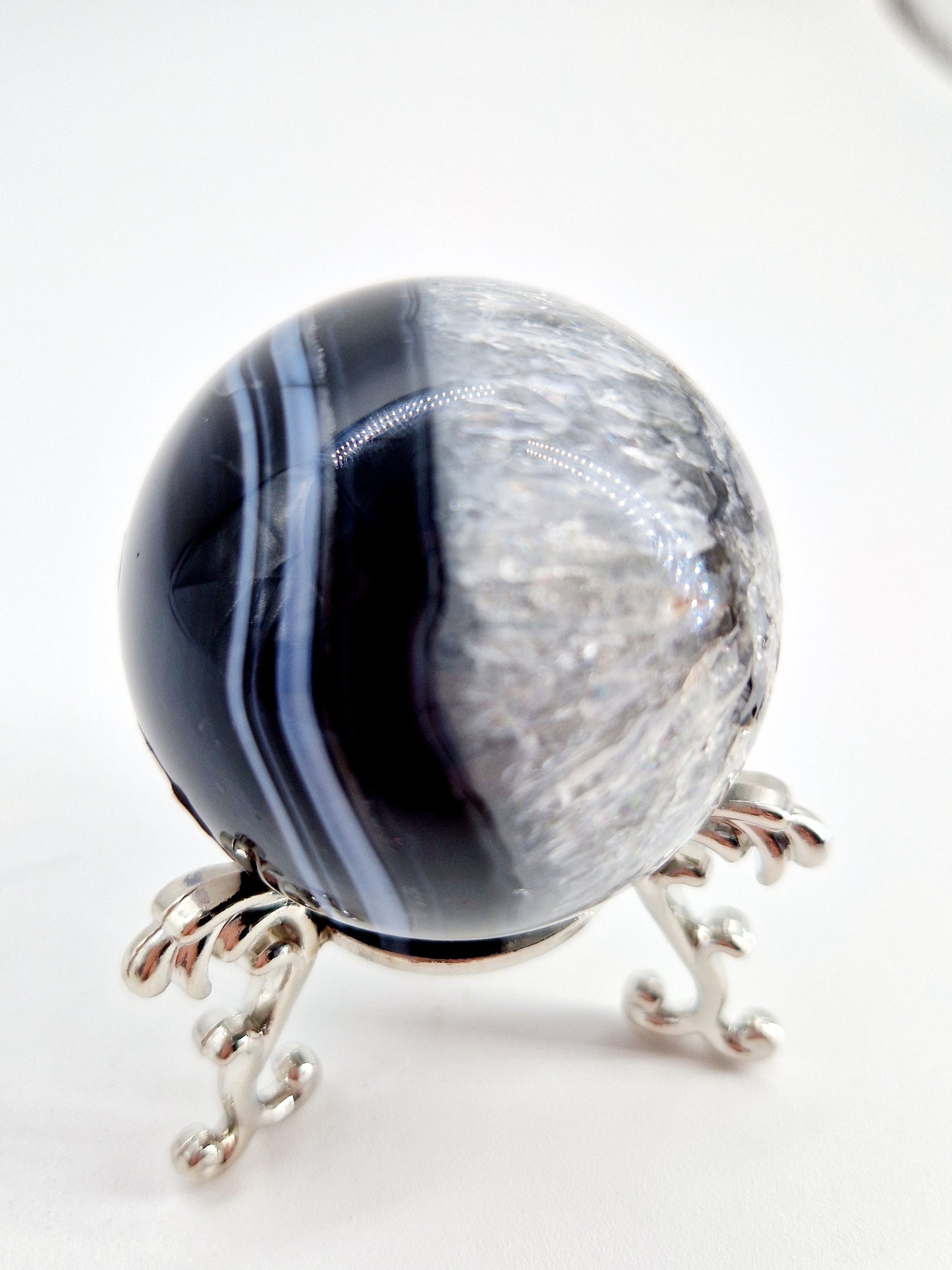 Black Agate and Quartz Sphere - Yin and Yang