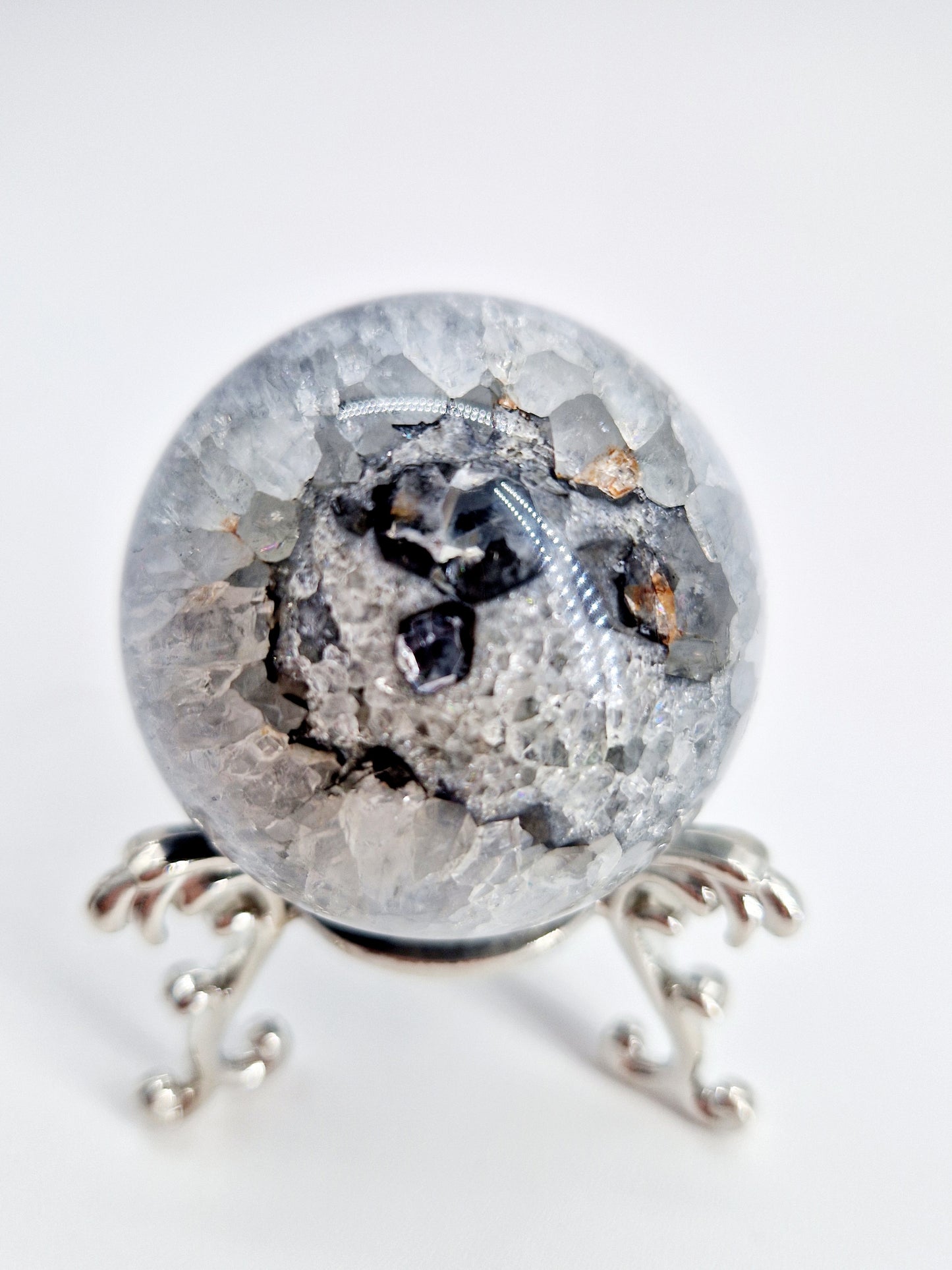 Black Agate and Quartz Sphere - Yin and Yang
