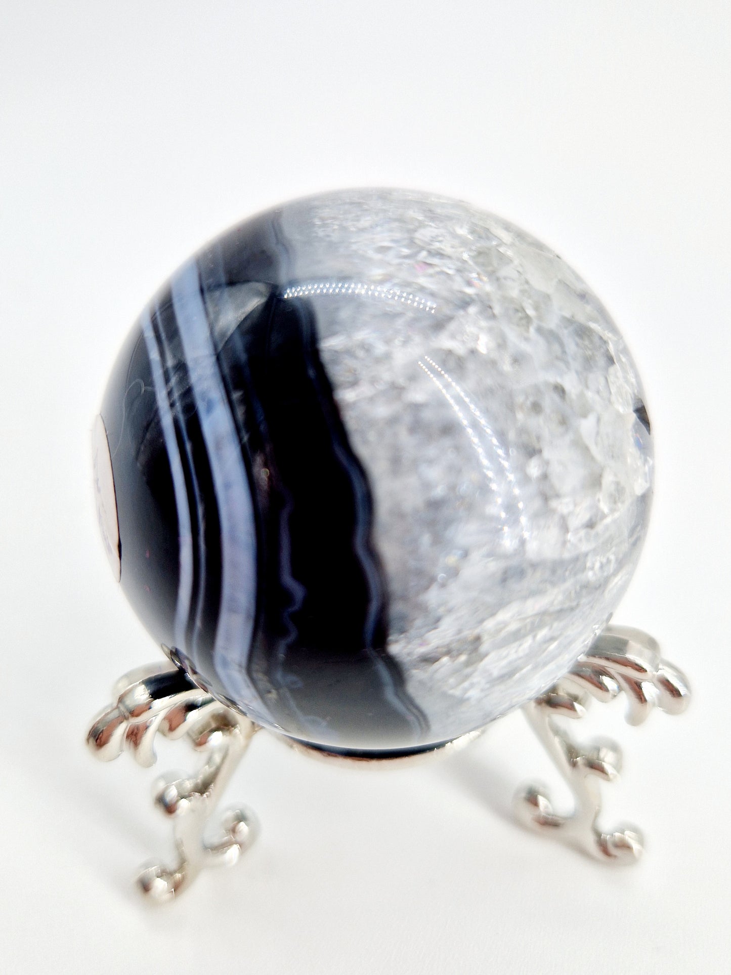 Black Agate and Quartz Sphere - Yin and Yang