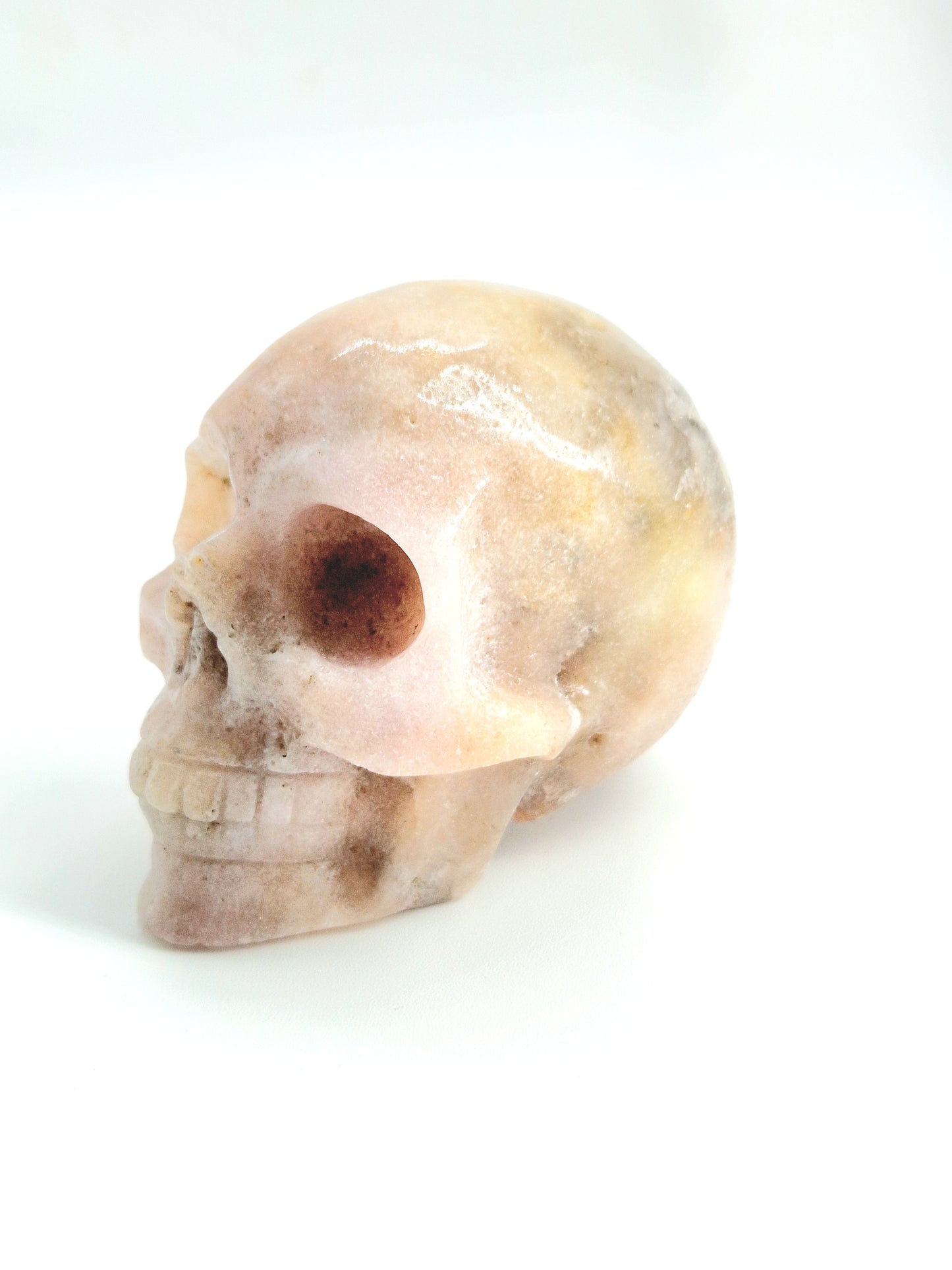 Pink Amethyst Skull with Open Sparkly Druze Cave - Mystical Elegance