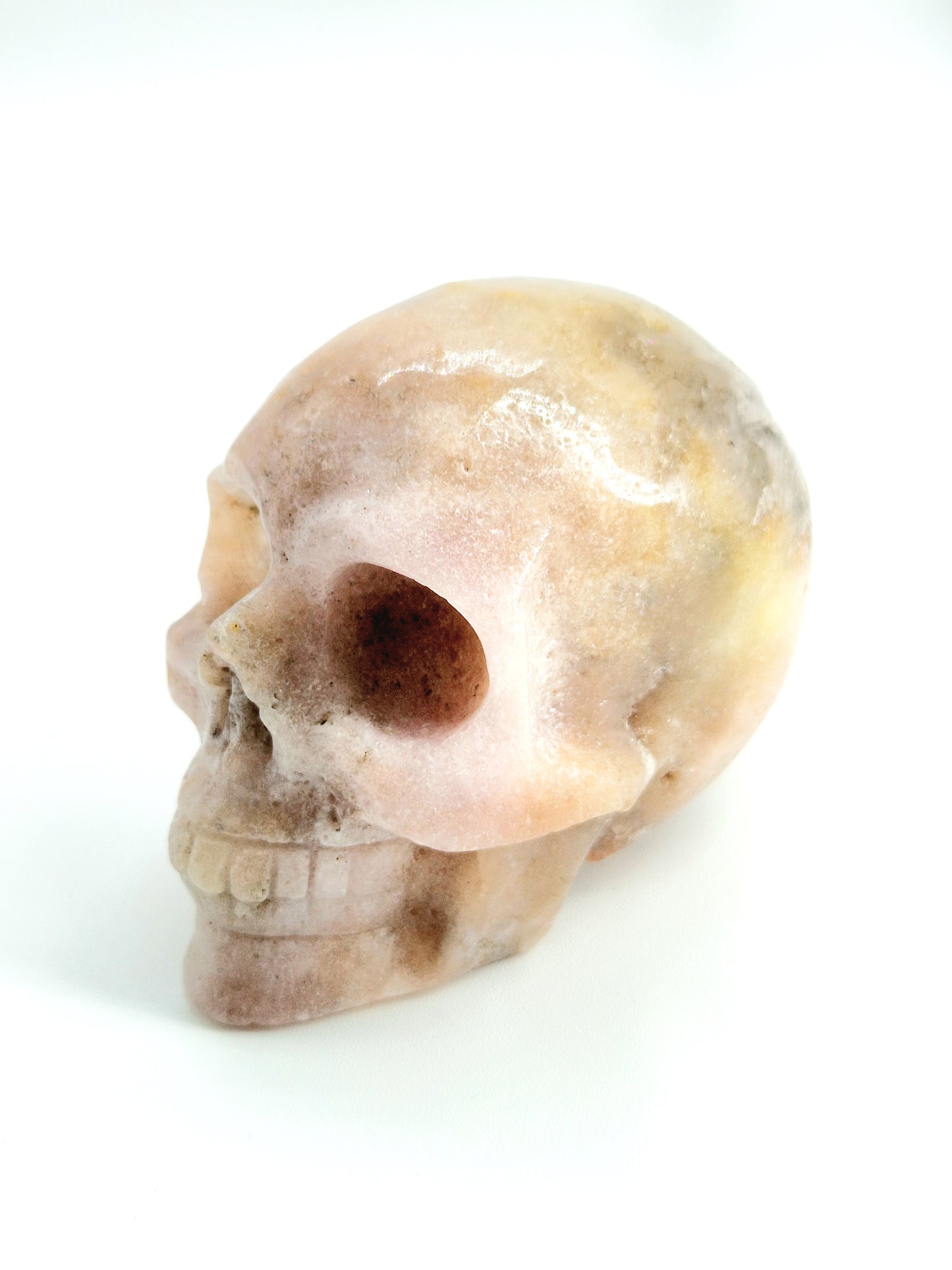 Pink Amethyst Skull with Open Sparkly Druze Cave - Mystical Elegance
