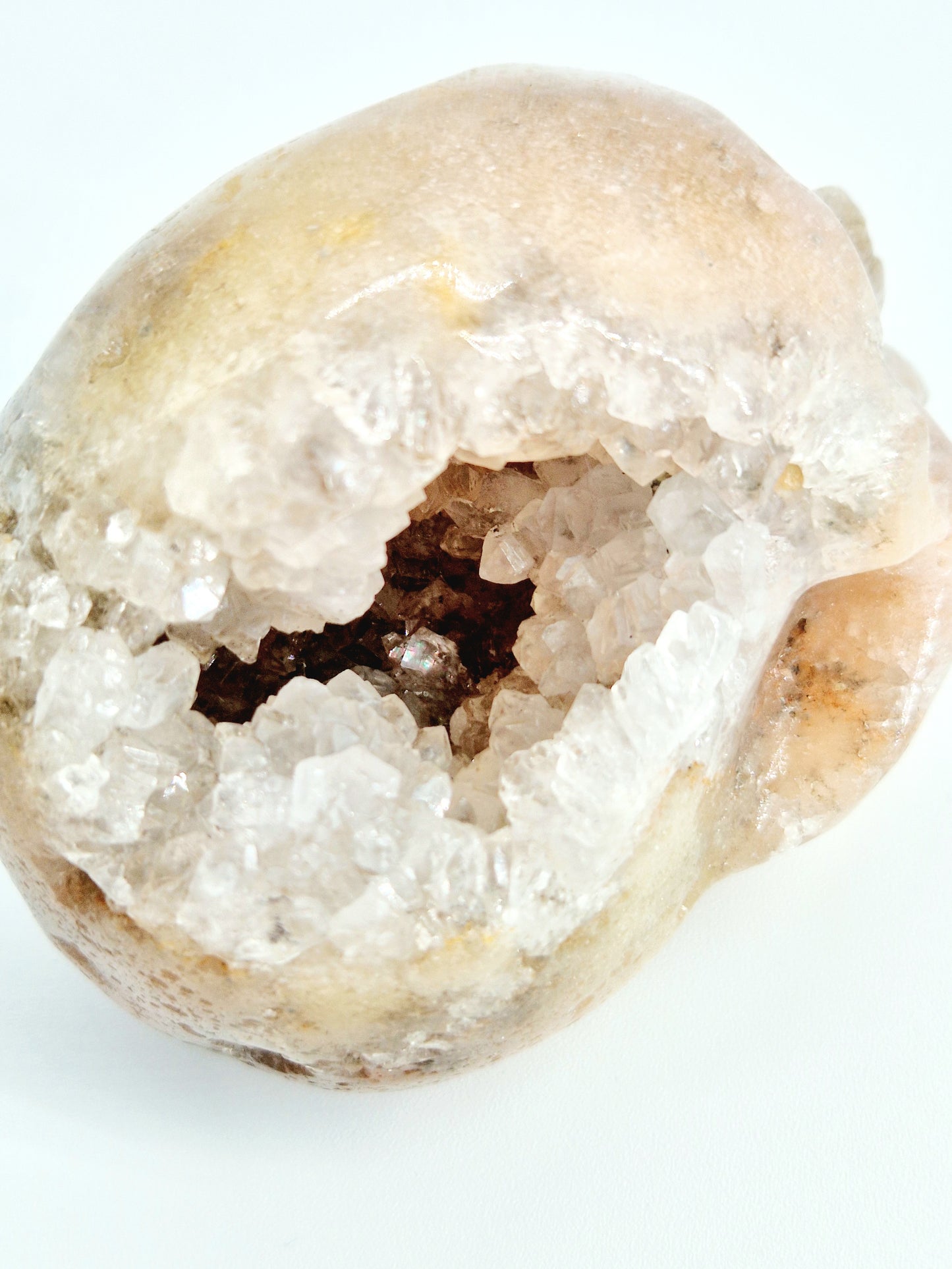Pink Amethyst Skull with Open Sparkly Druze Cave - Mystical Elegance