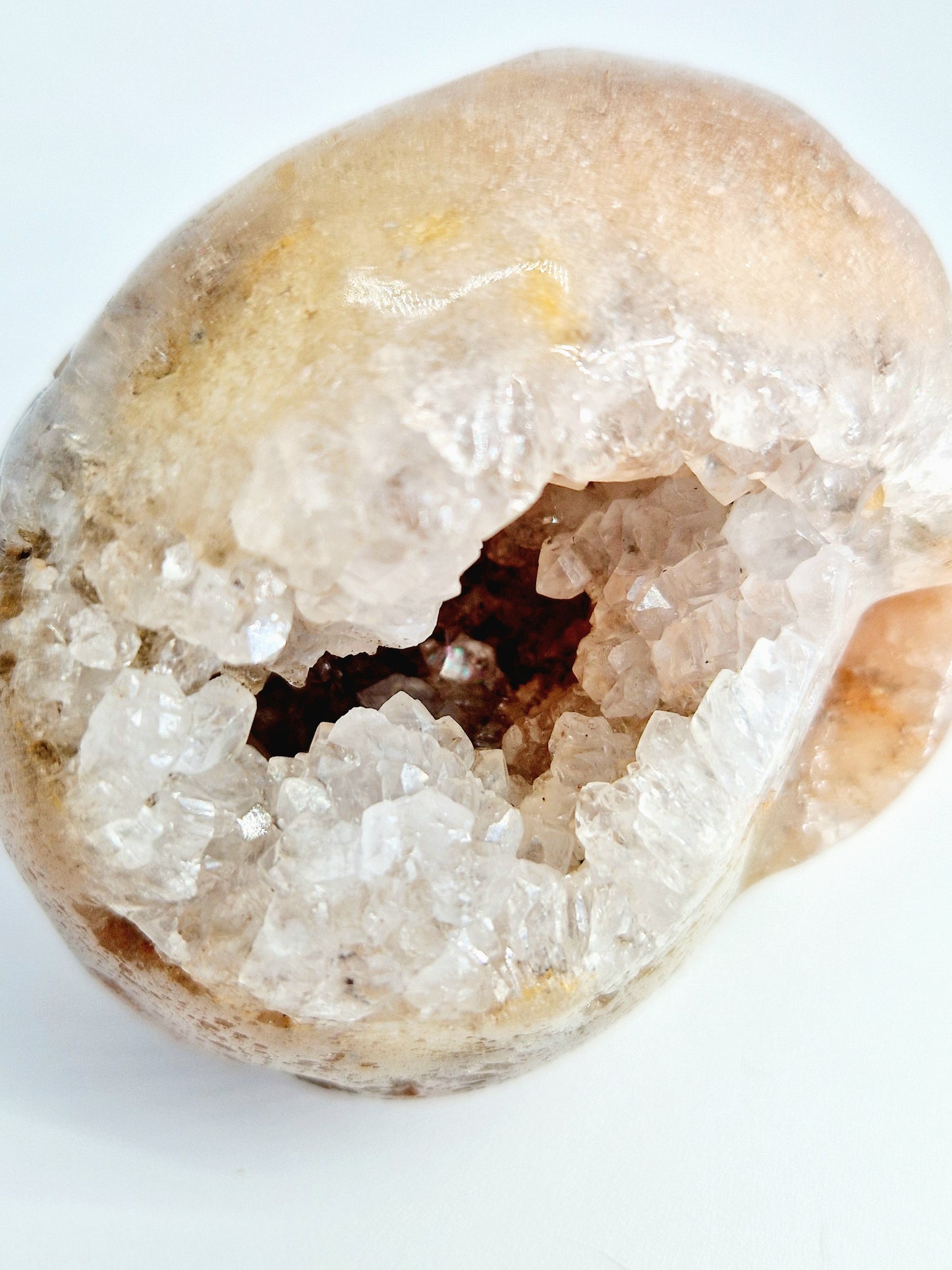 Pink Amethyst Skull with Open Sparkly Druze Cave - Mystical Elegance