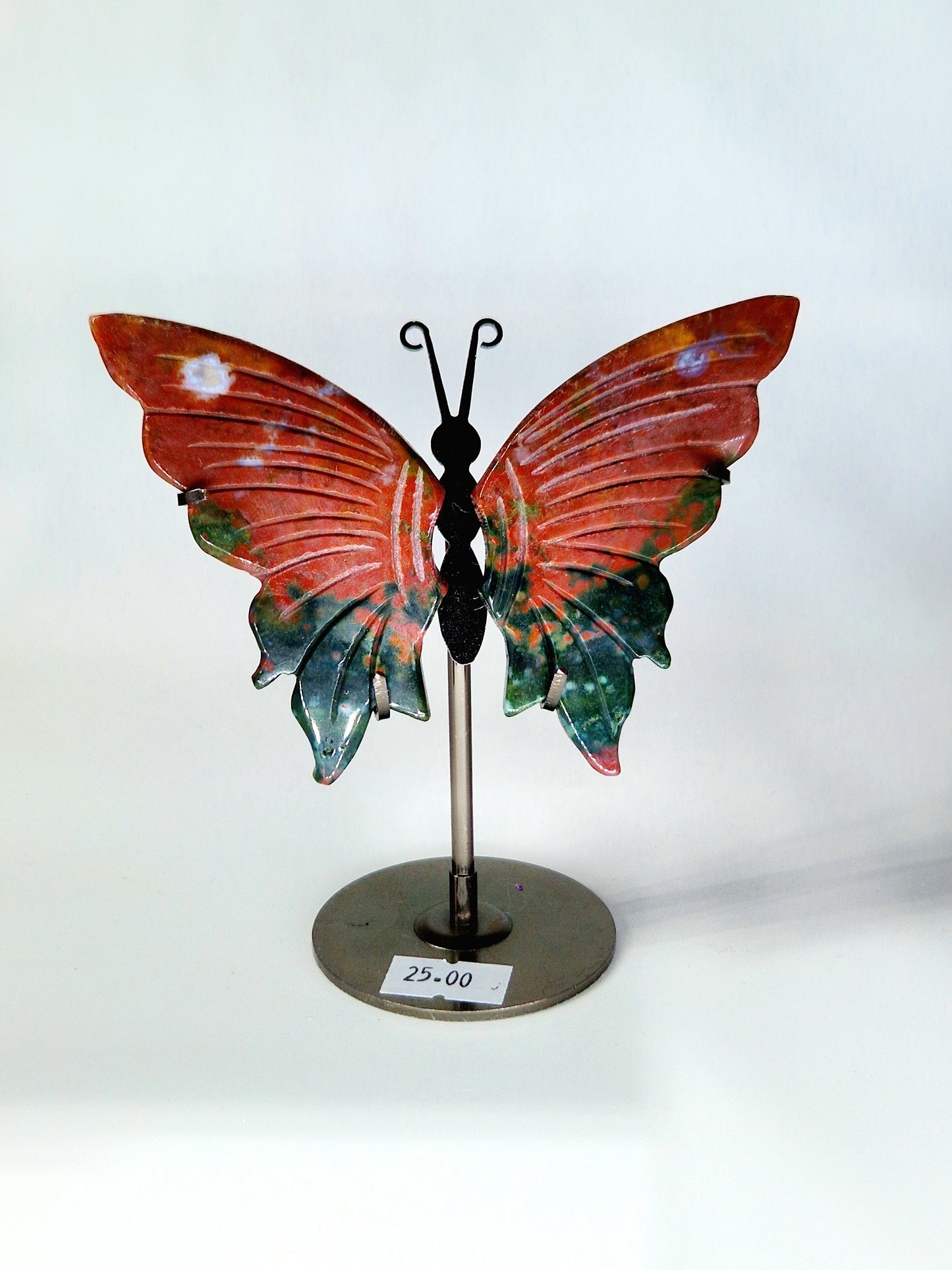 Hand-Carved Ocean Jasper Wings on Butterfly Stand