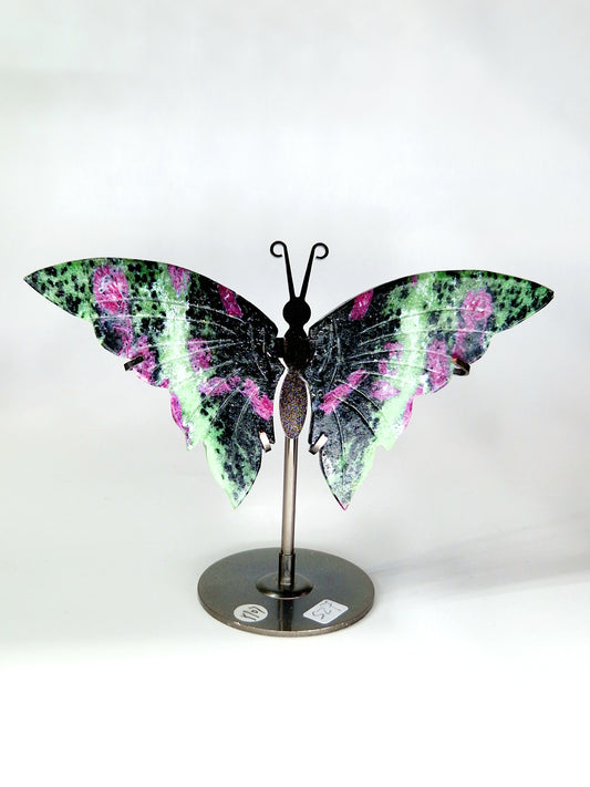 Hand-Carved Ruby and Zoisite Wings on Butterfly Stand