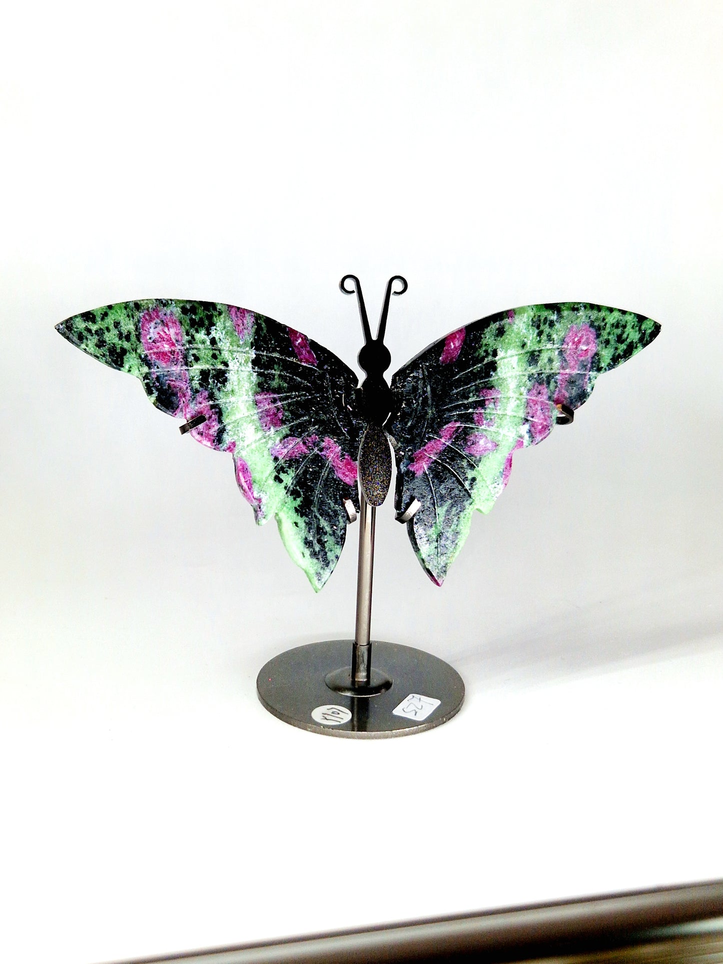 Hand-Carved Ruby and Zoisite Wings on Butterfly Stand