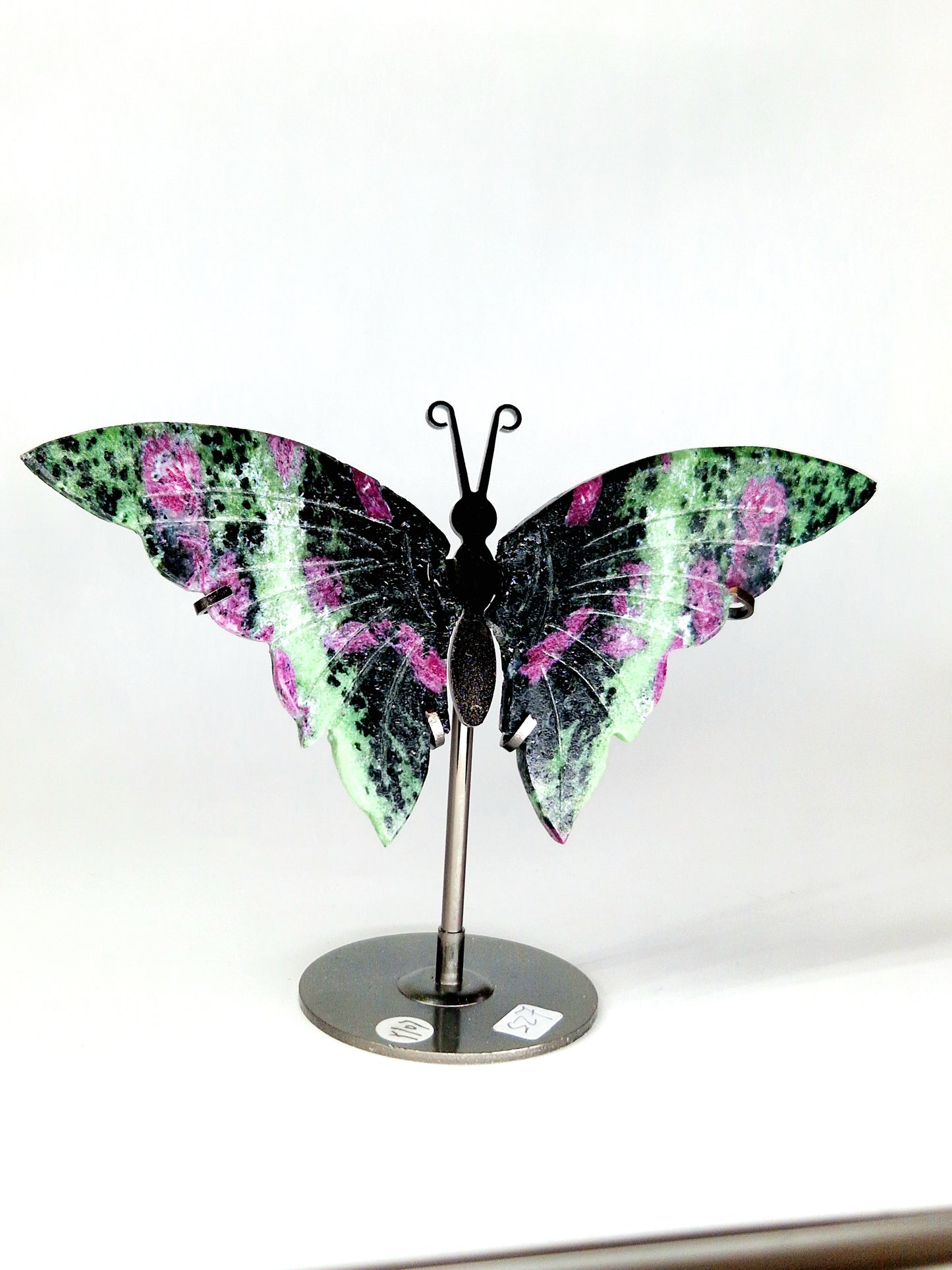 Hand-Carved Ruby and Zoisite Wings on Butterfly Stand