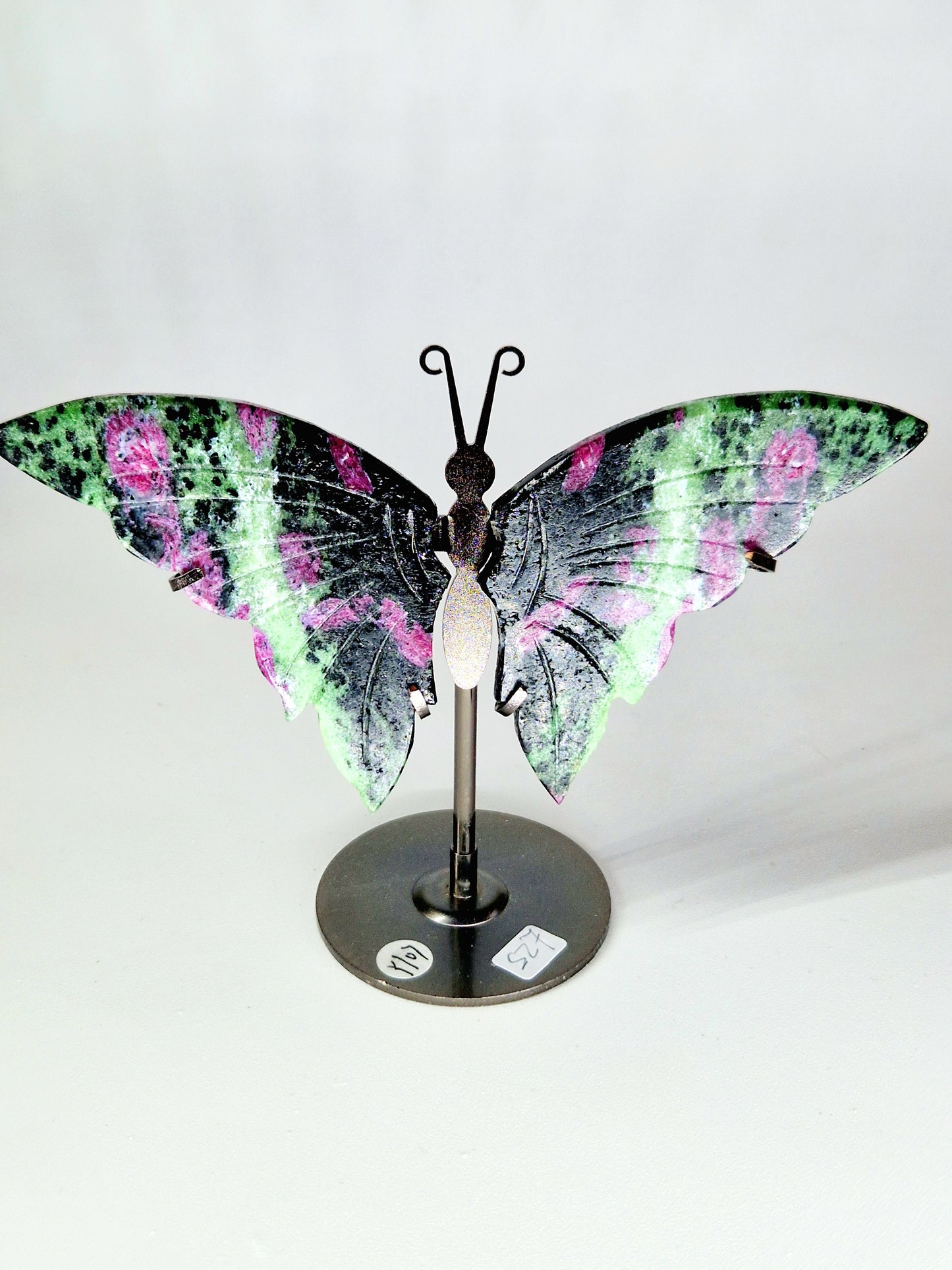 Hand-Carved Ruby and Zoisite Wings on Butterfly Stand