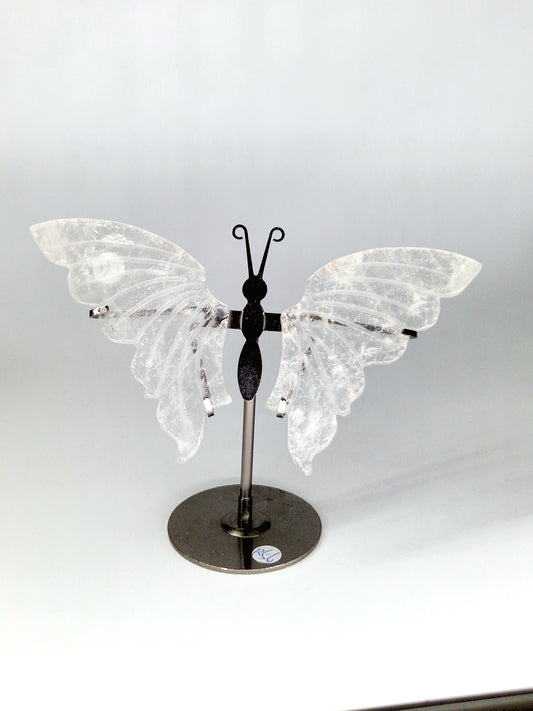 Hand-Carved Clear Quartz Wings on Butterfly Stand