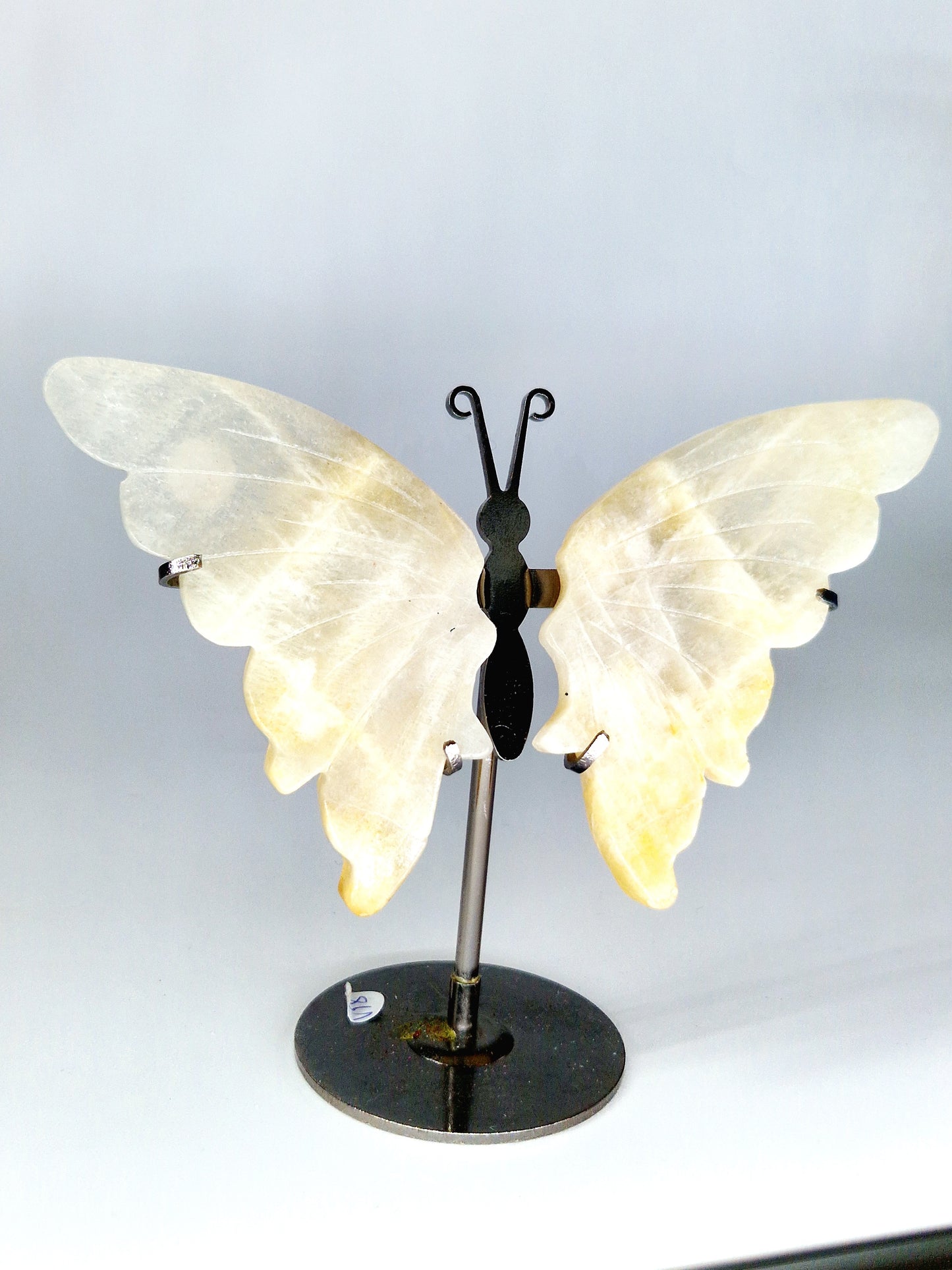 Moonstone with Blue Flash Butterfly Wings on Metal Stand - Lunar Magic