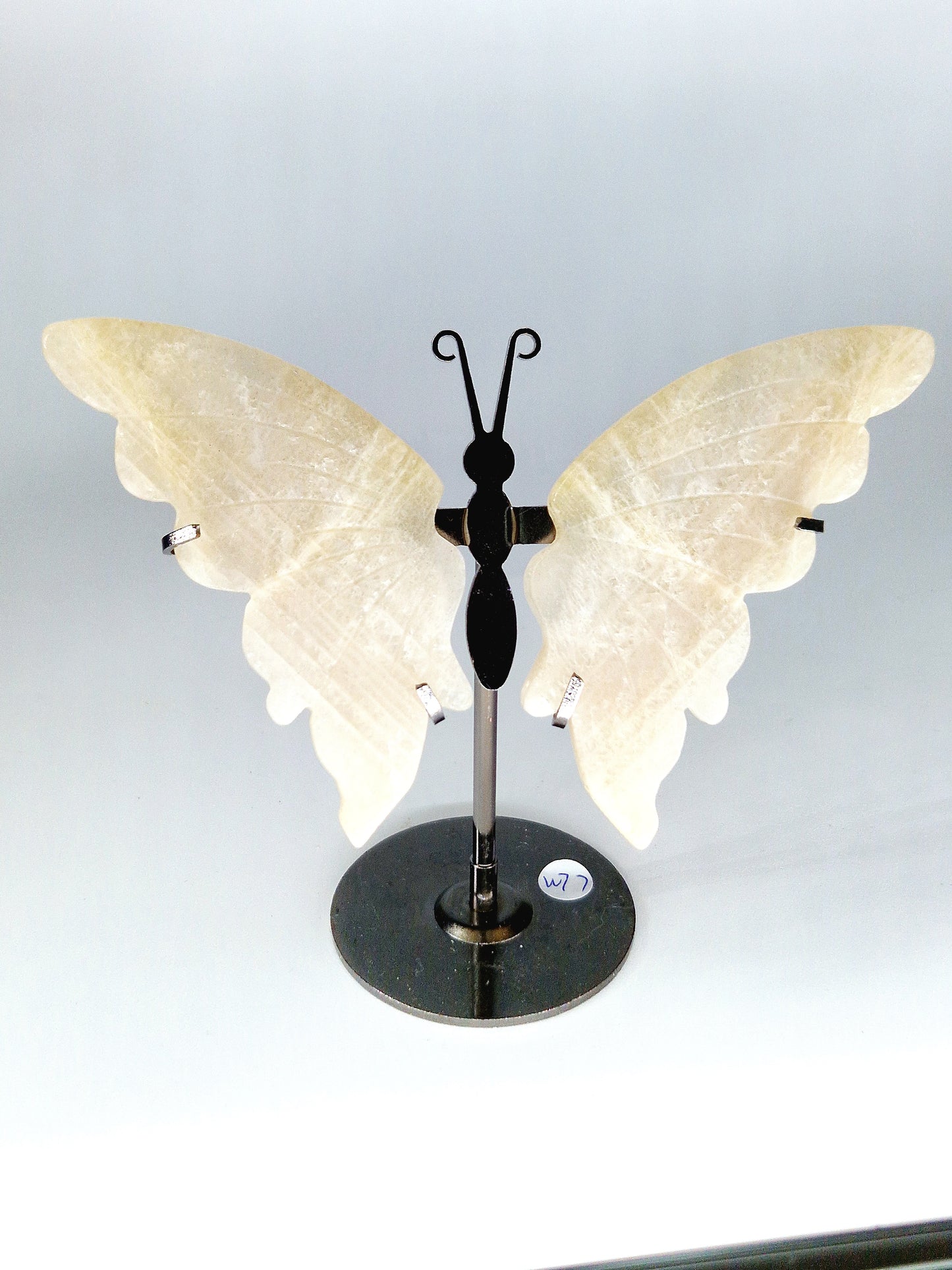 Moonstone with Blue Flash Butterfly Wings on Metal Stand - Lunar Magic