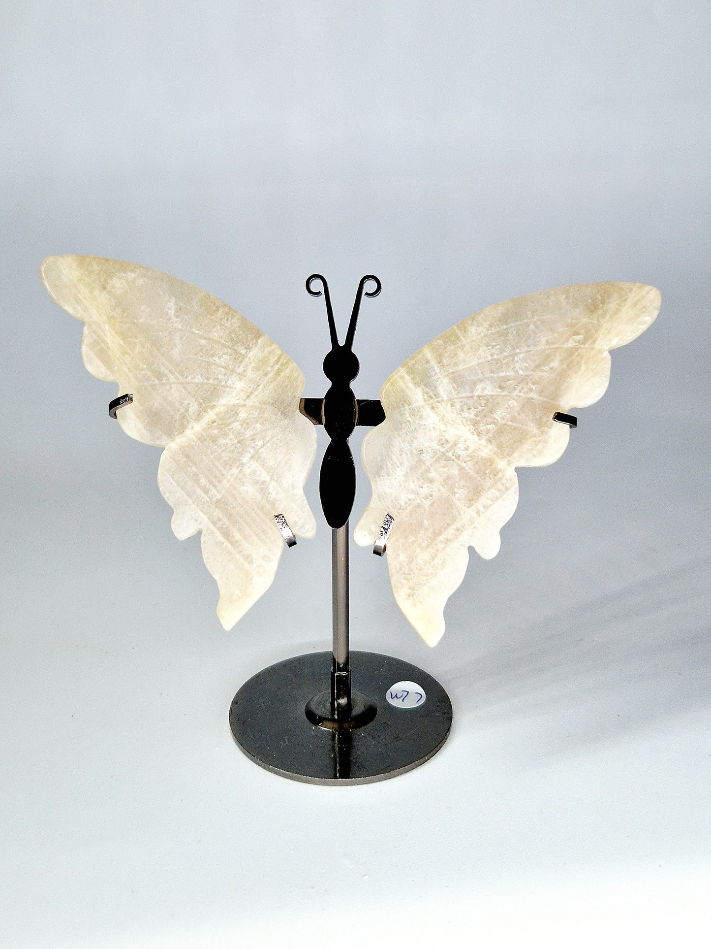 Moonstone with Blue Flash Butterfly Wings on Metal Stand - Lunar Magic