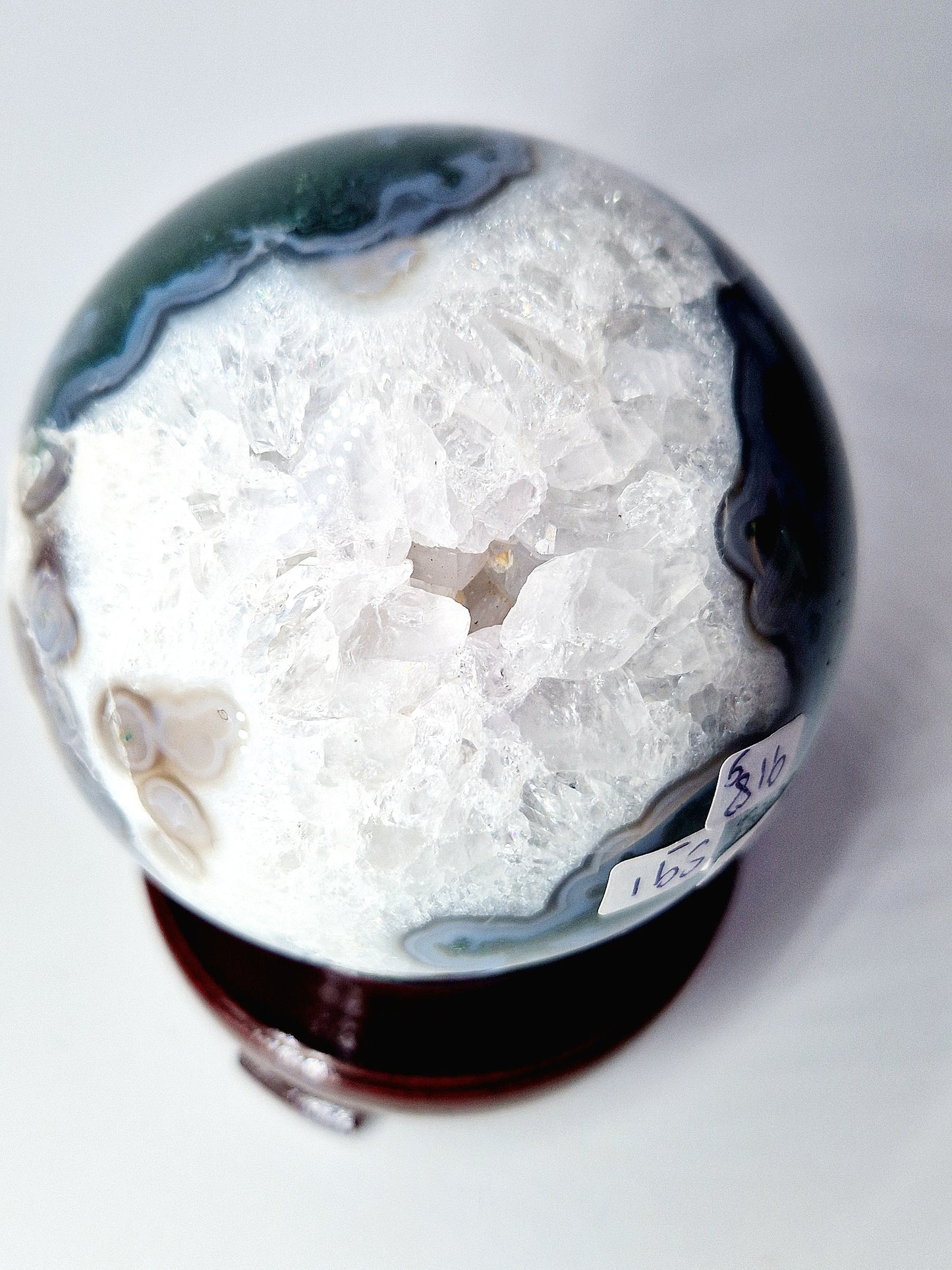 Large Green and Blue Moss Agate Sphere with Druze - Nature's Masterpiece