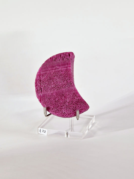 Honeycomb Ruby Crescent Moon on Acrylic Stand