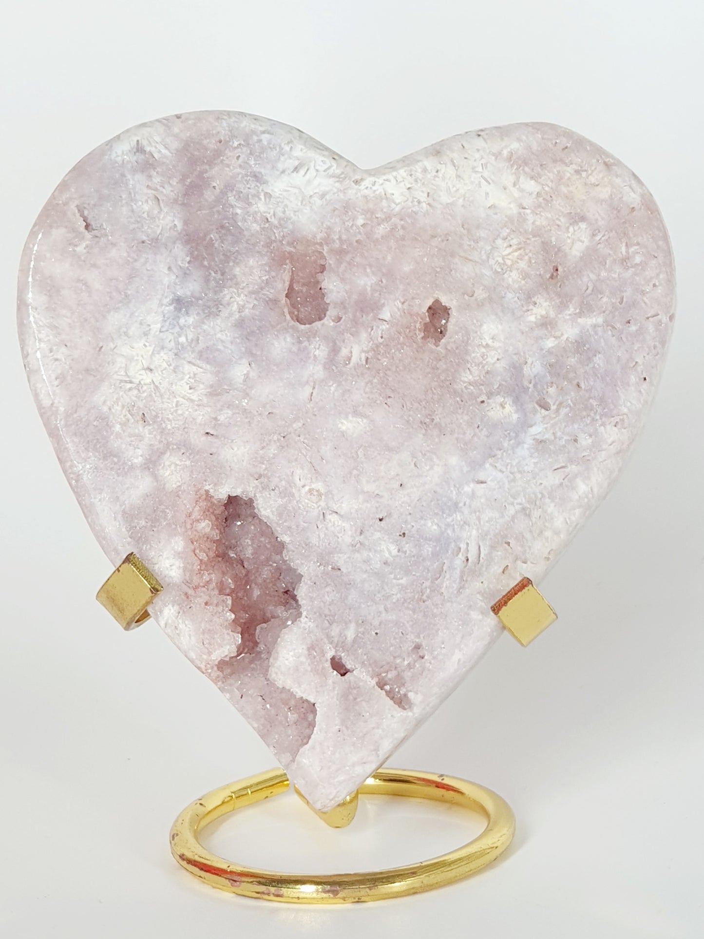 Large Hand-Carved Pink Amethyst Heart On Stand