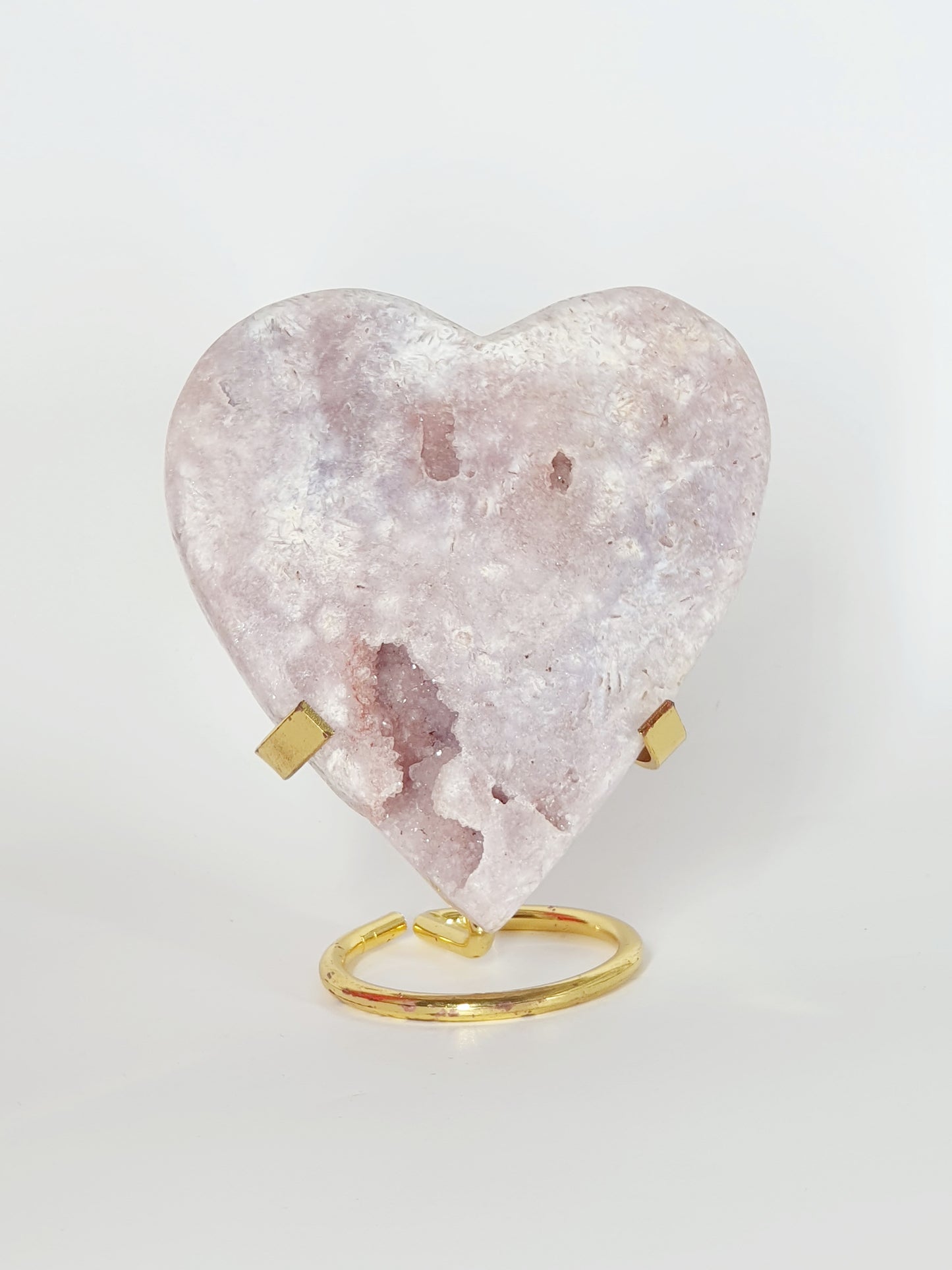 Large Hand-Carved Pink Amethyst Heart On Stand