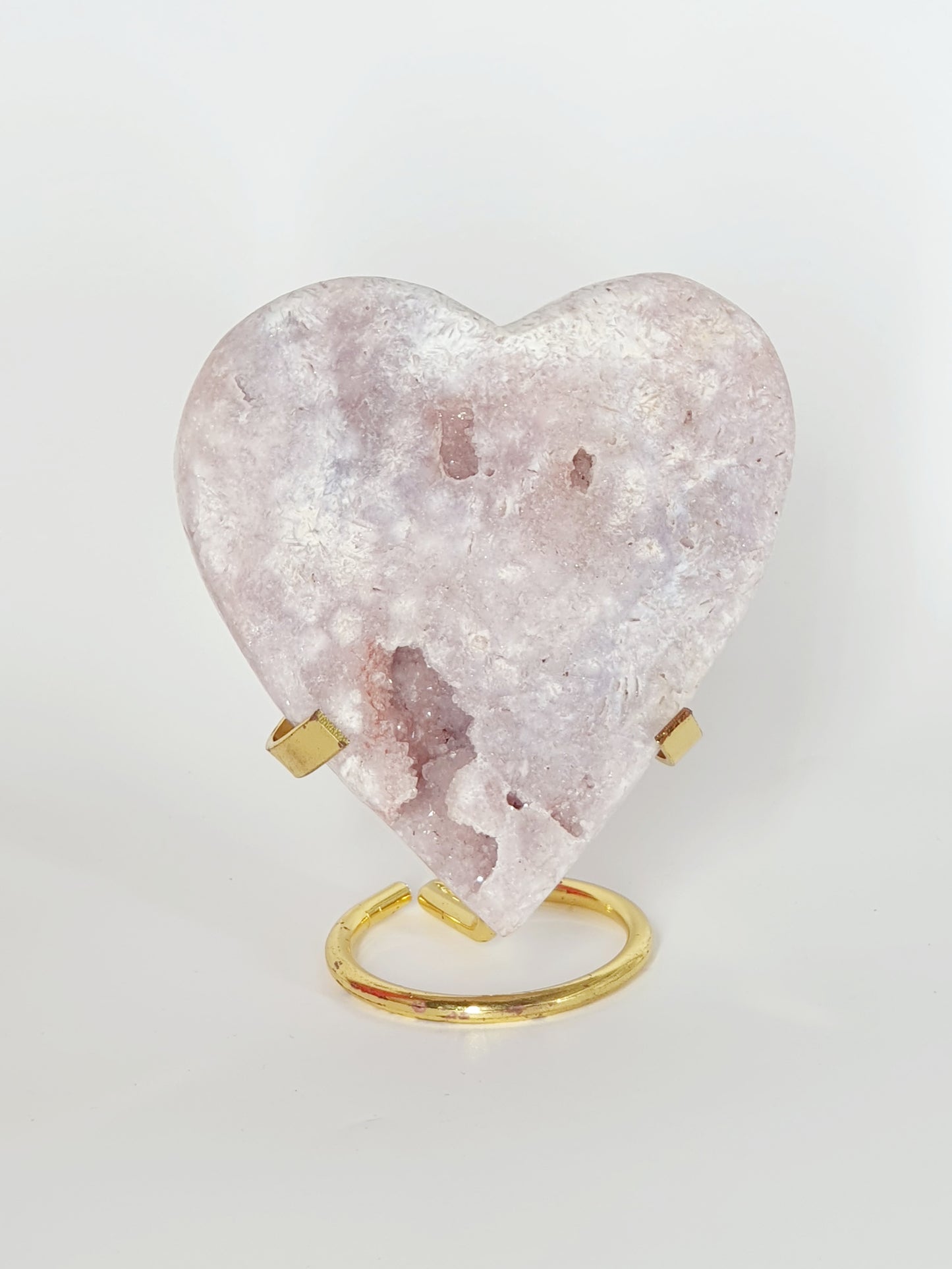 Large Hand-Carved Pink Amethyst Heart On Stand