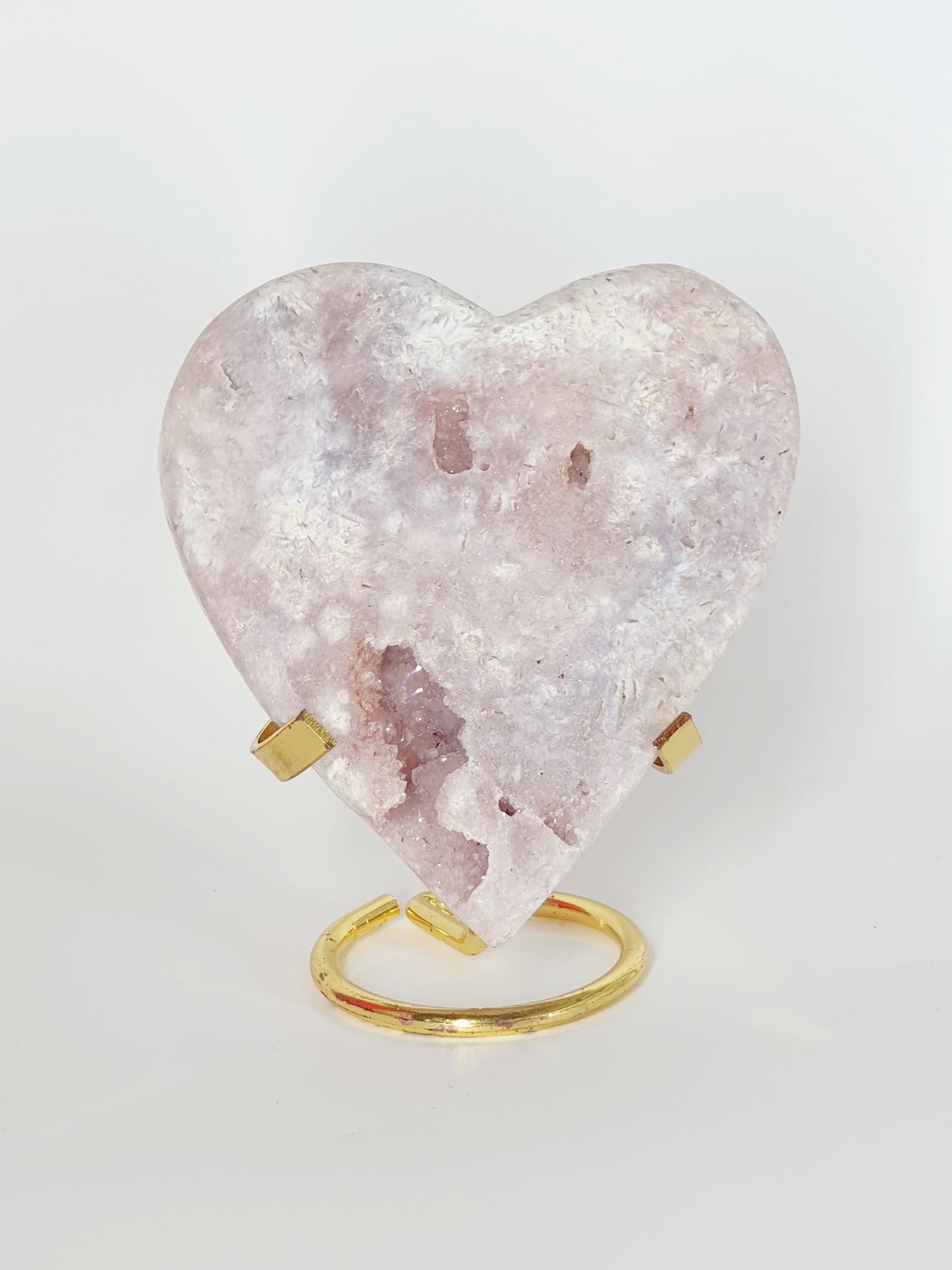 Large Hand-Carved Pink Amethyst Heart On Stand