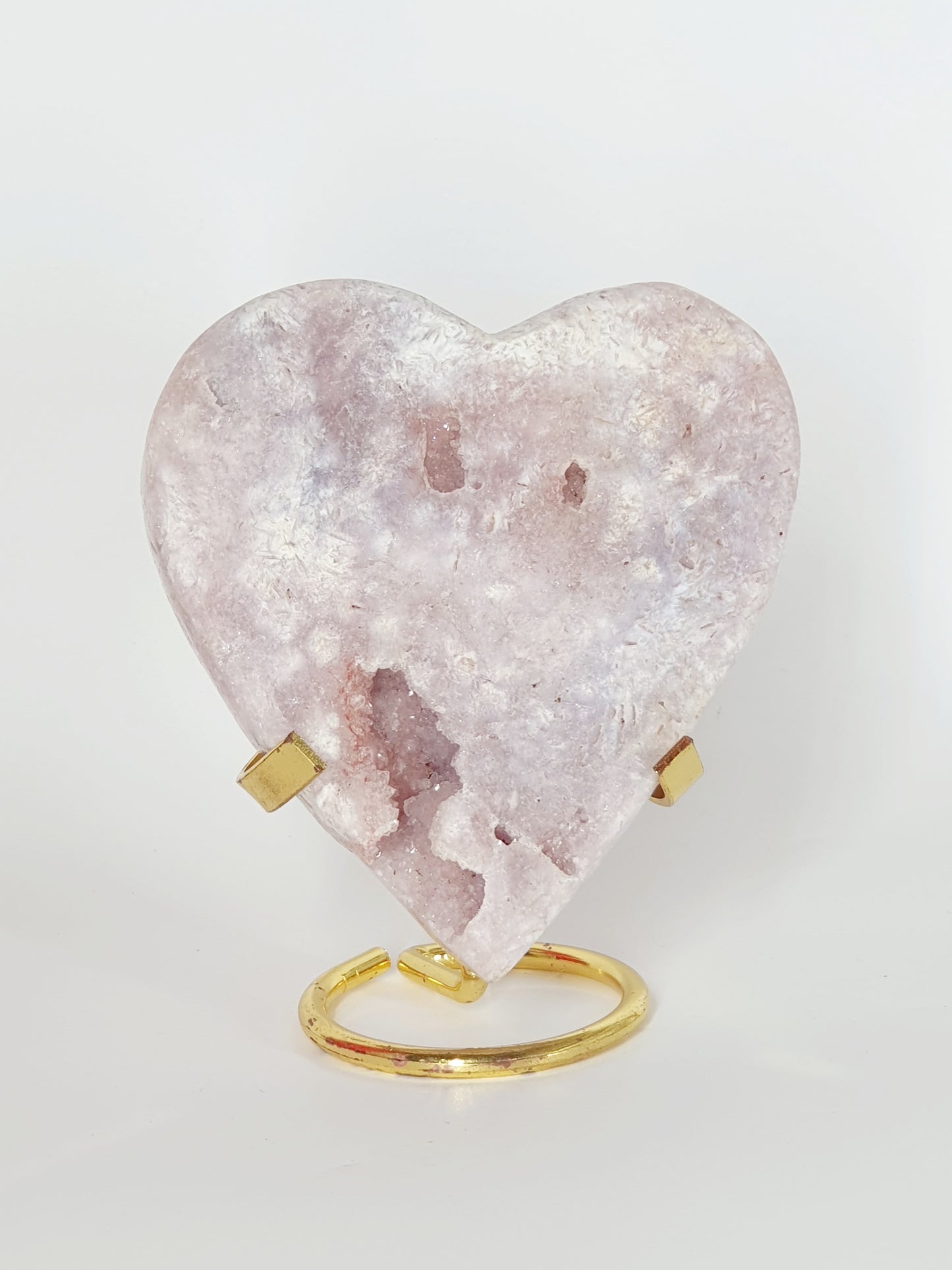 Large Hand-Carved Pink Amethyst Heart On Stand