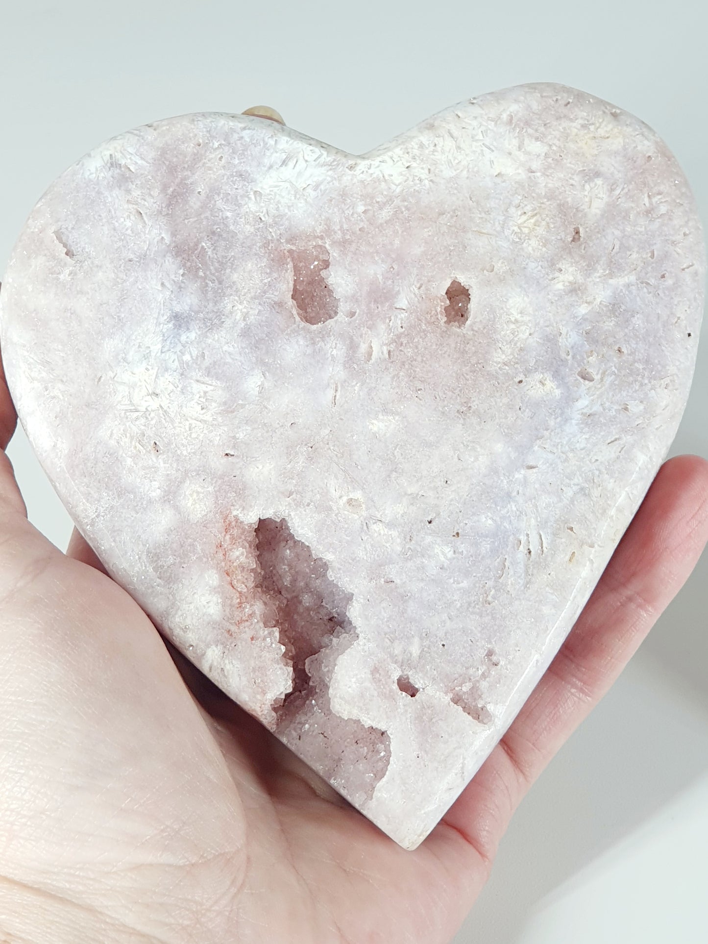 Large Hand-Carved Pink Amethyst Heart On Stand