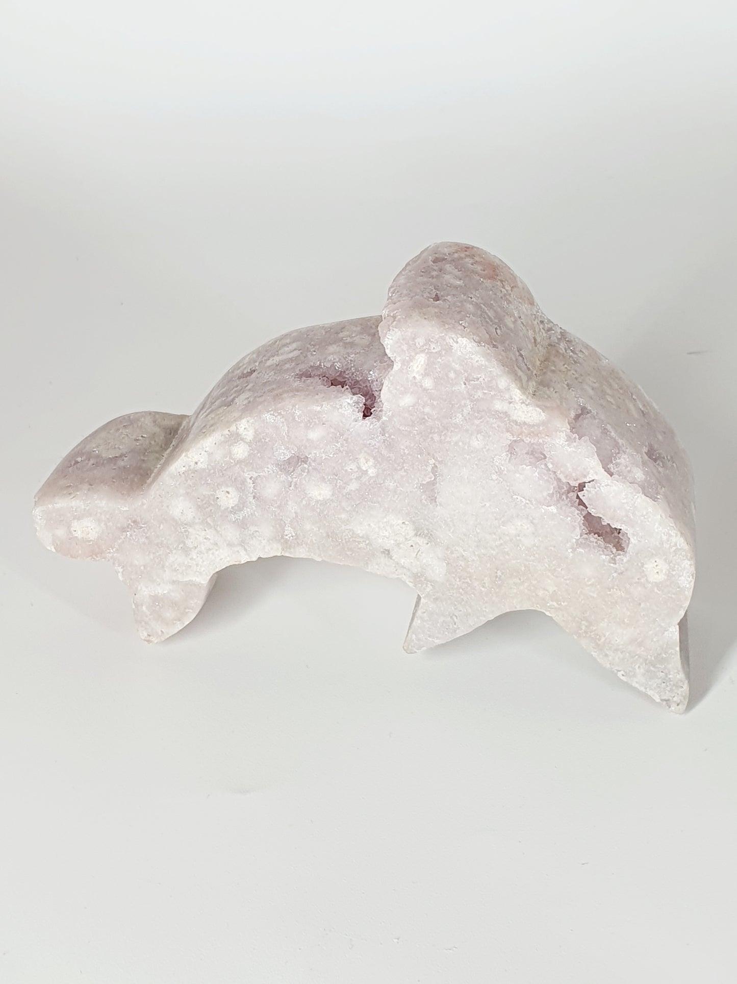 Hand-Carved Pink Amethyst with Crystal Heart - Enchanted Dolphin of Love