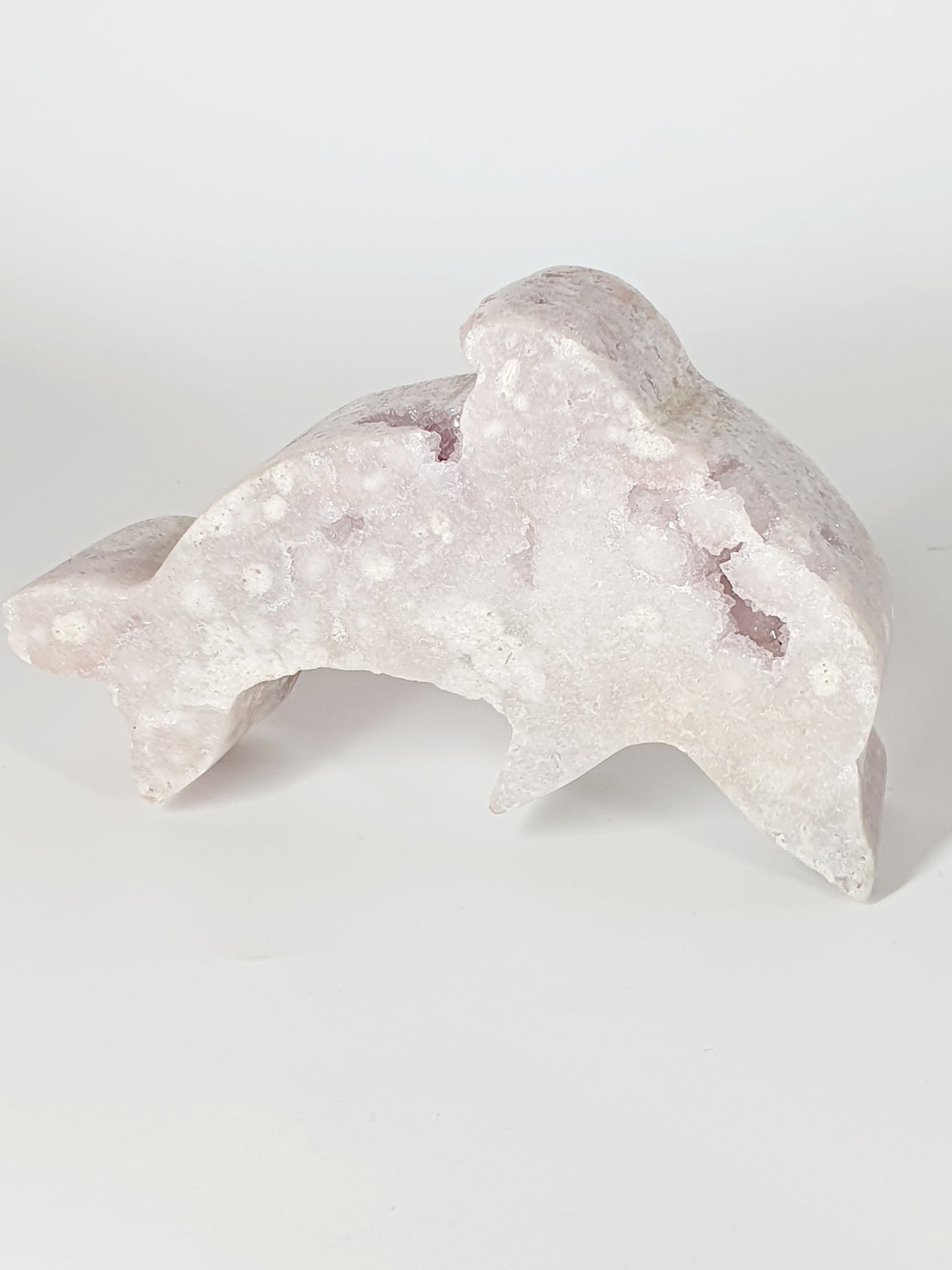 Hand-Carved Pink Amethyst with Crystal Heart - Enchanted Dolphin of Love
