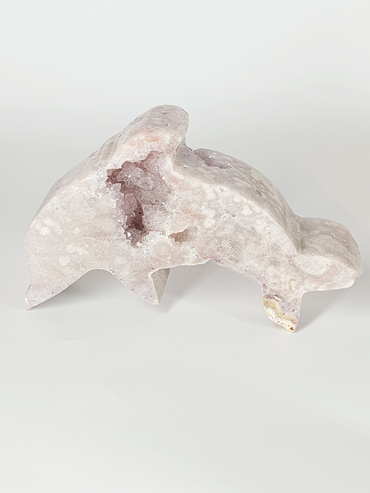 Hand-Carved Pink Amethyst with Crystal Heart - Enchanted Dolphin of Love
