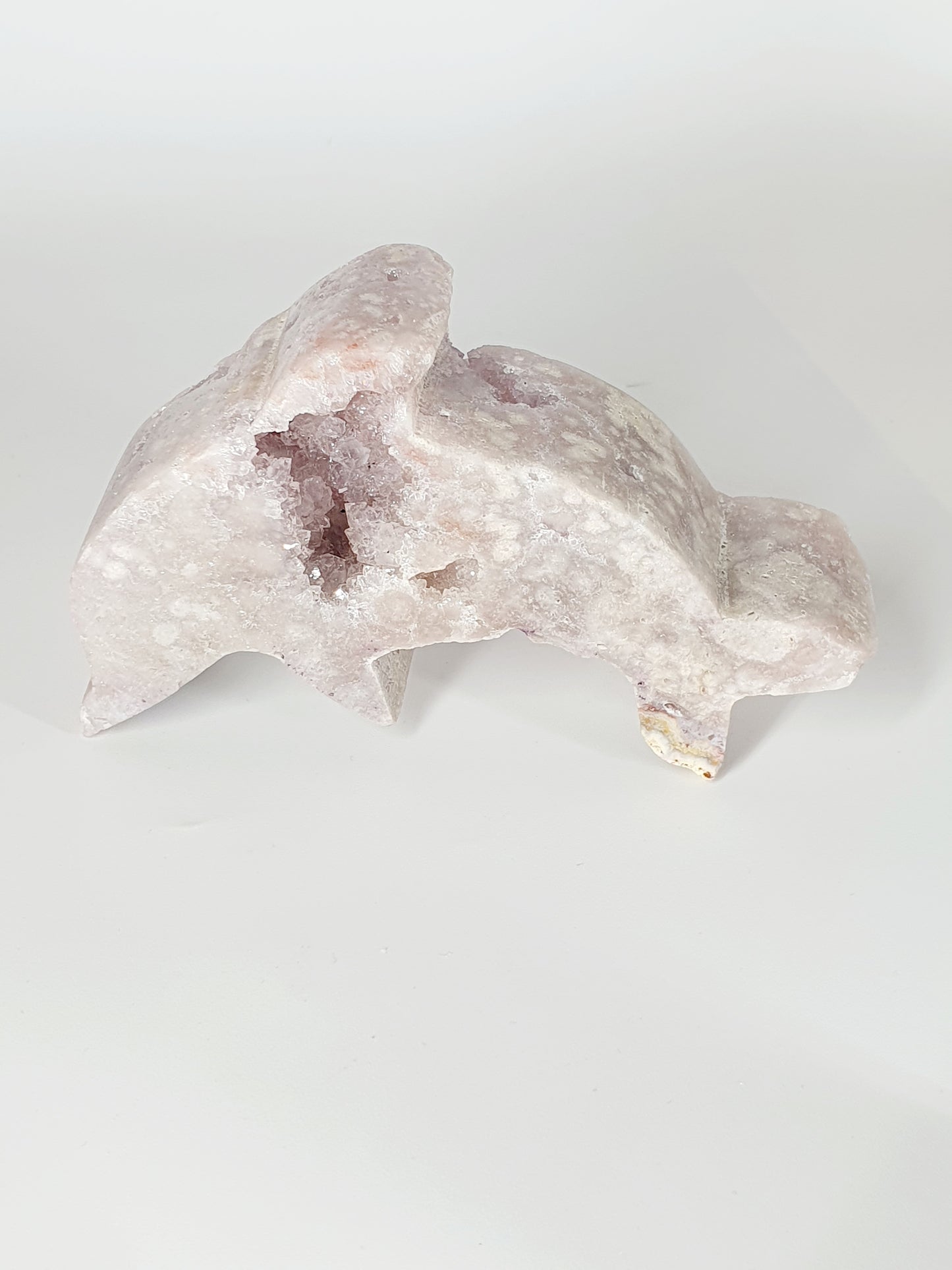 Hand-Carved Pink Amethyst with Crystal Heart - Enchanted Dolphin of Love