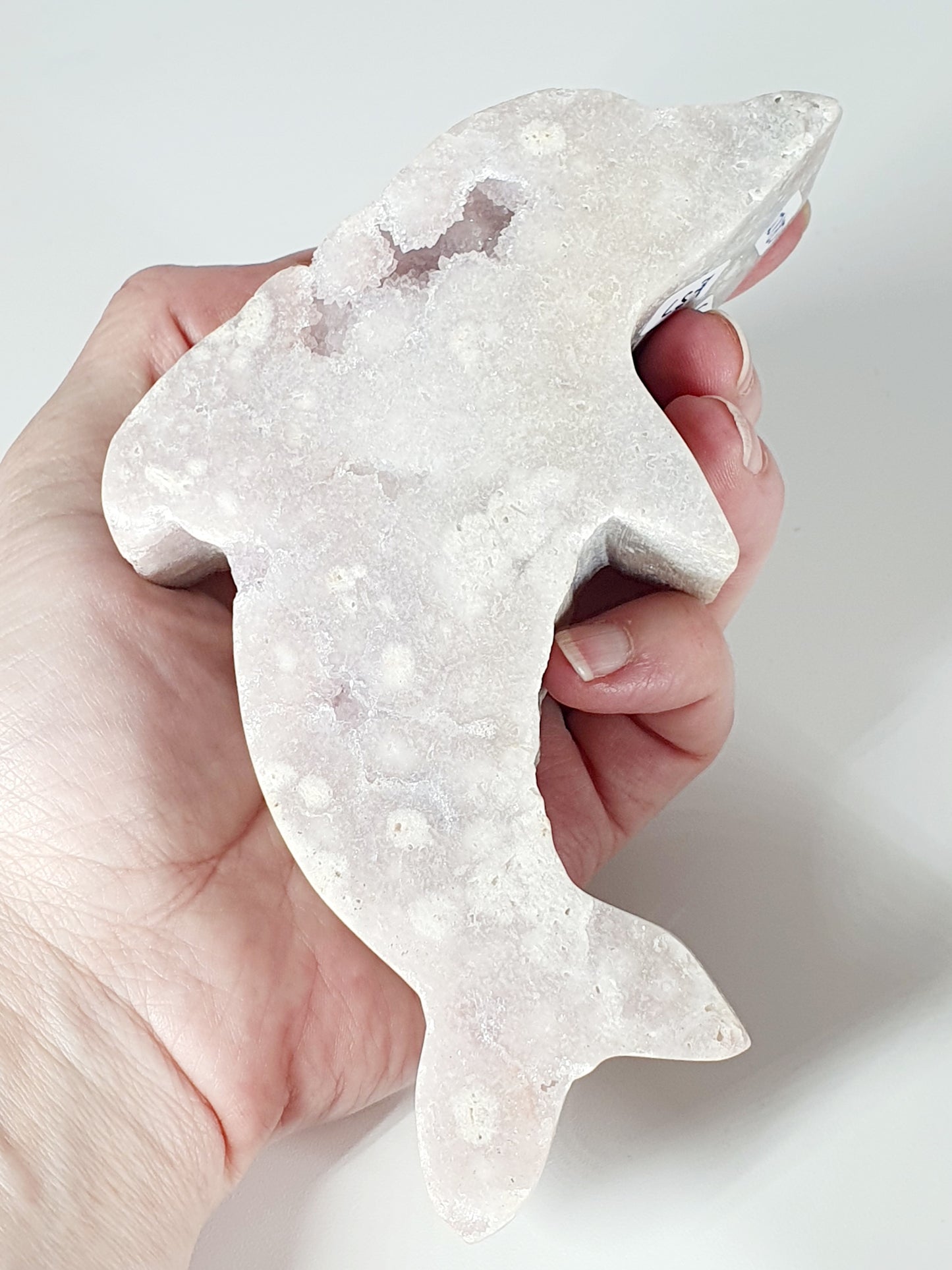 Hand-Carved Pink Amethyst with Crystal Heart - Enchanted Dolphin of Love