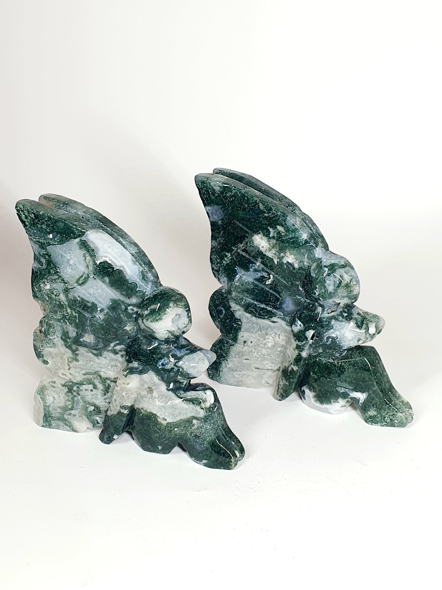Hand-Carved Green & Blue Moss Agate Fairy - Enchanted Forest Guardian